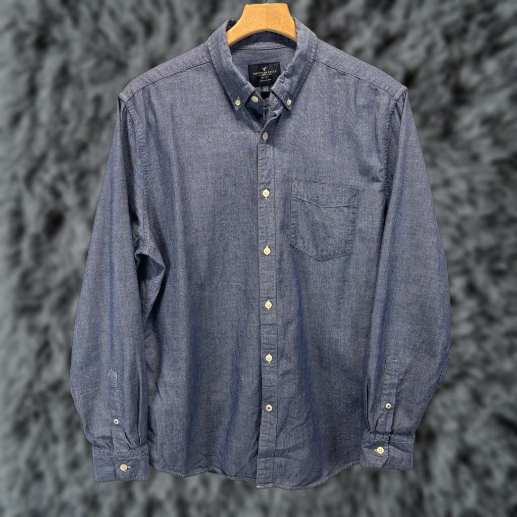 American Eagle Outfitters VINTAGE American Eagle Men’s Button-Down Shirt Large Blue Chambray Twill Classic Fit Size US L / EU 52-54 / 3 - 1 Thumbnail