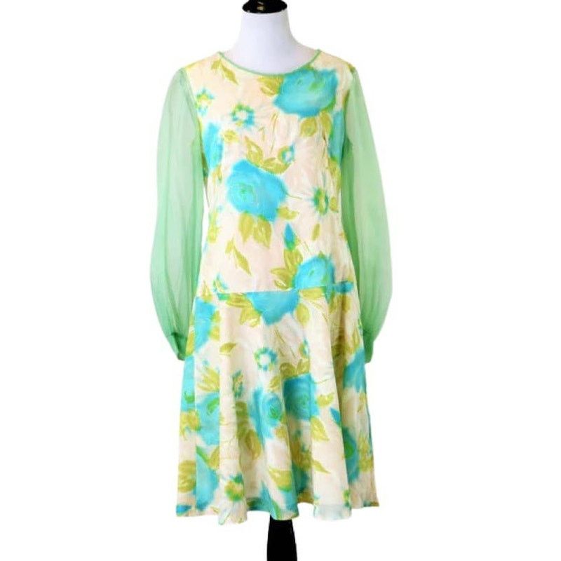 Vintage Vintage 1960s Pastel Floral Printed Drop Waist Dress Large Size L / US 10 / IT 46 - 1 Thumbnail