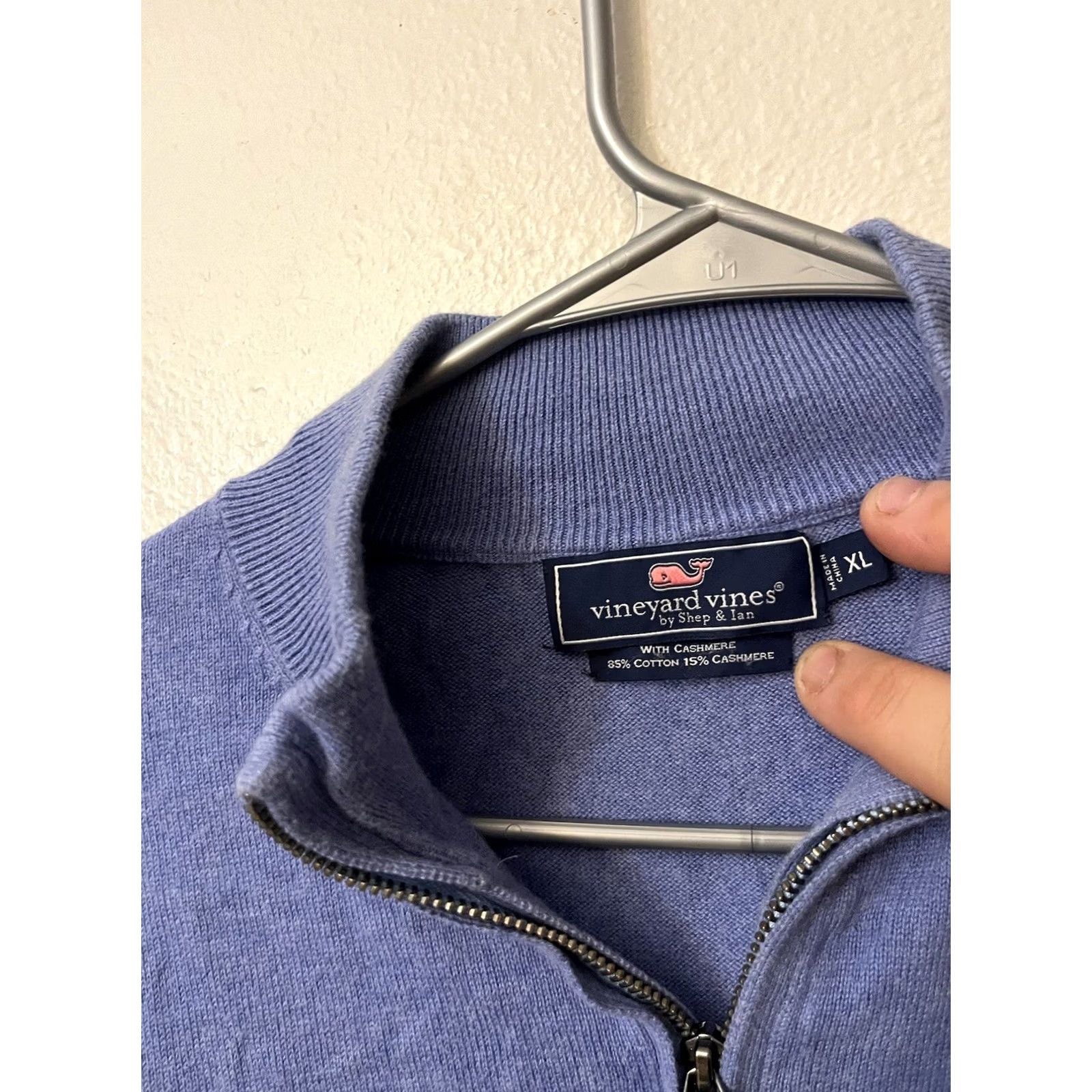 Vineyard Vines Vineyard Vines Sweater Mens XL Blue 1/4 Zip Cotton/Cashmere Size Size US XL / EU 56 / 4 - 3 Thumbnail