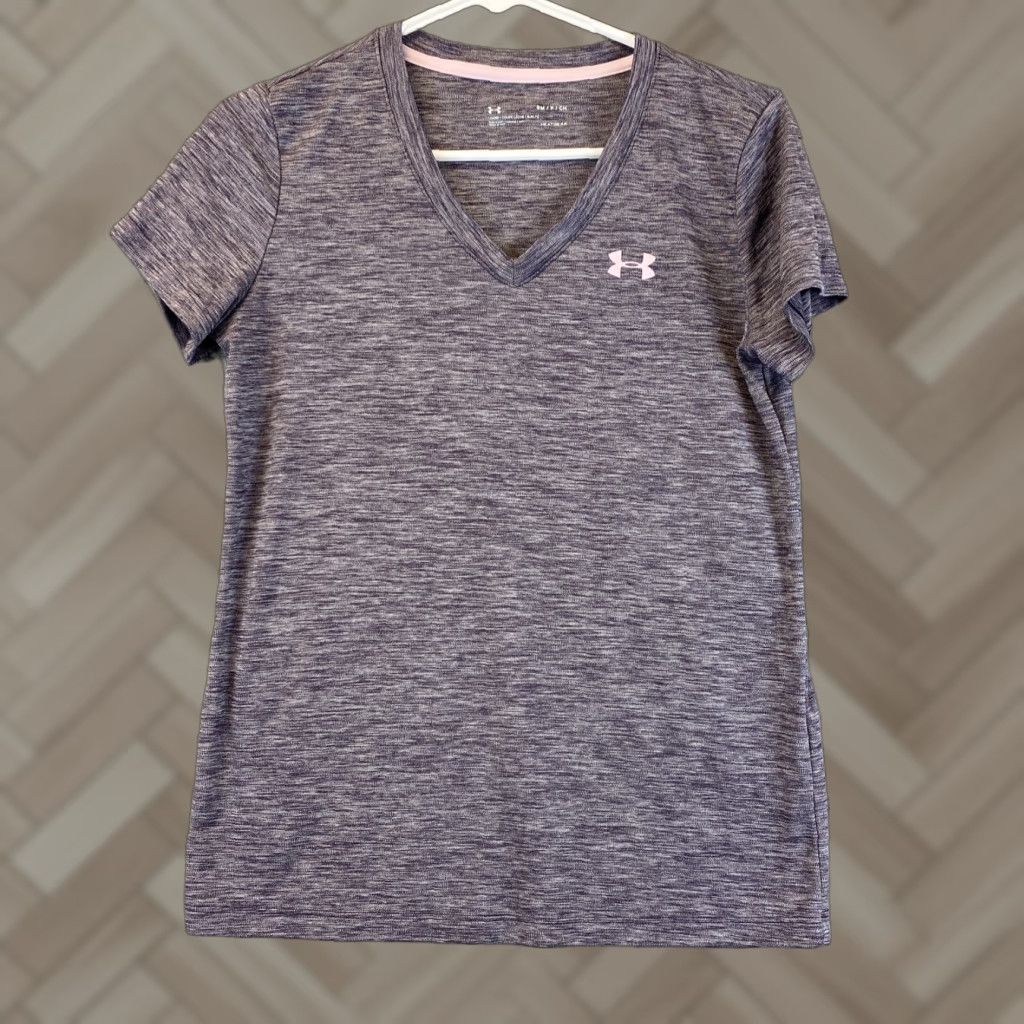 Under Armour Under Armour Womens Top Short Sleeve V Neck Size S Purple Gray Pink 51-38 Size S / US 4 / IT 40 - 1 Thumbnail