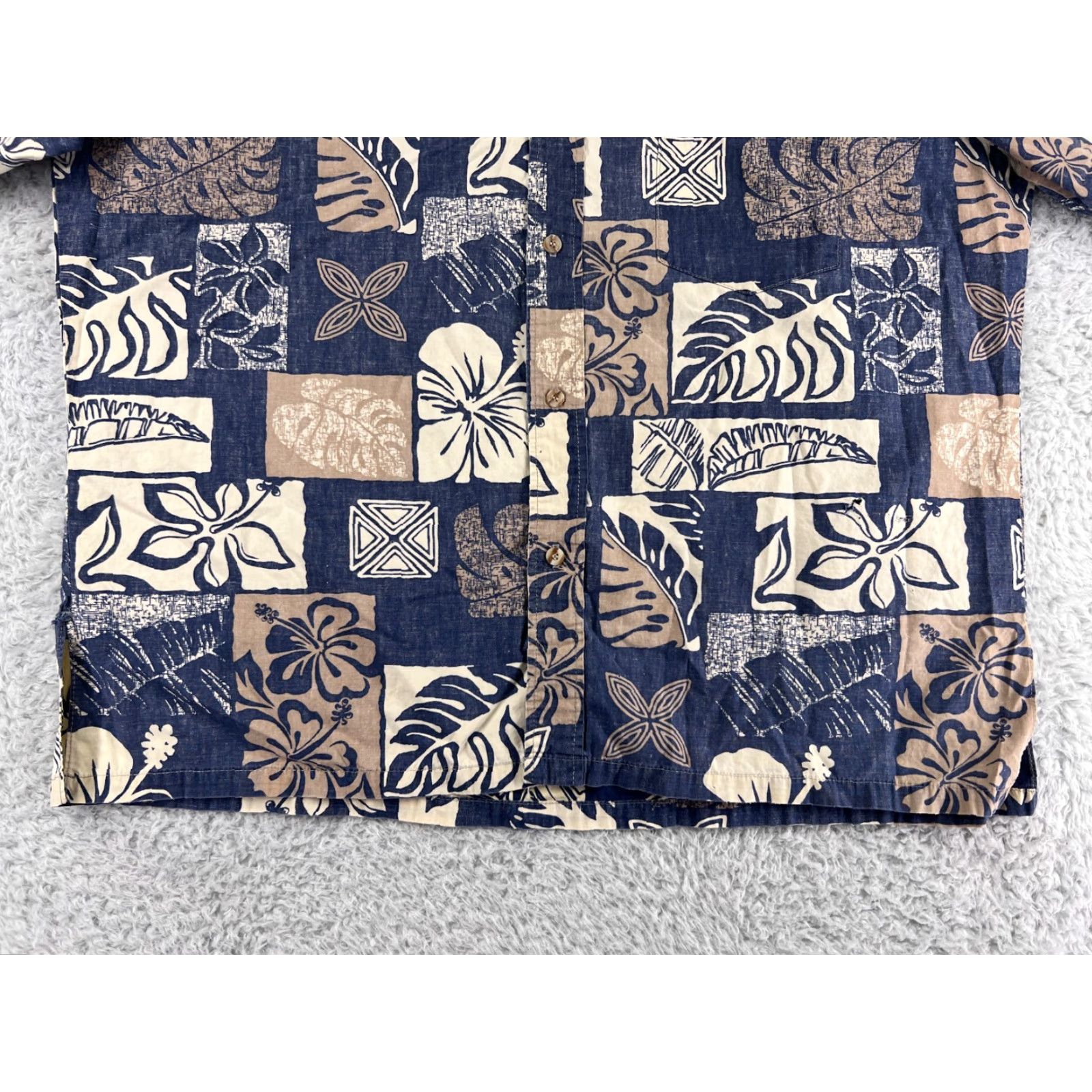 Vintage RJC Hawaiian Shirt Mens XL Blue Beige Button-Up Leaf Pattern Floral Resort Vacation Luau Aloha Beach Mens XL Blue Size US XL / EU 56 / 4 - 6 Thumbnail