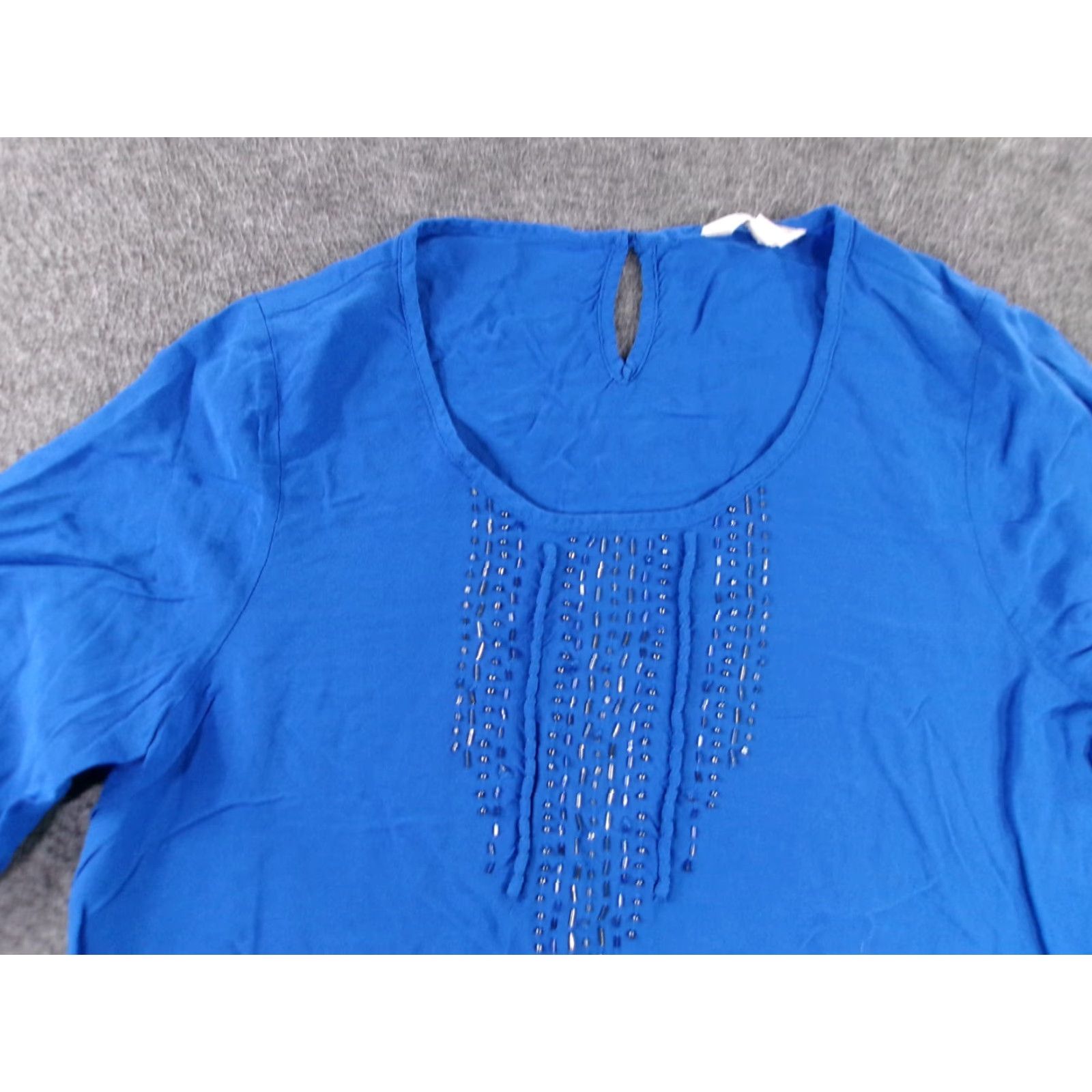 Vintage Sonoma Blue Beaded Tunic Blouse Women Large 3/4 Sleeve Scoop Neck Casual Beach Bohemian Size L / US 10 / IT 46 - 2 Thumbnail
