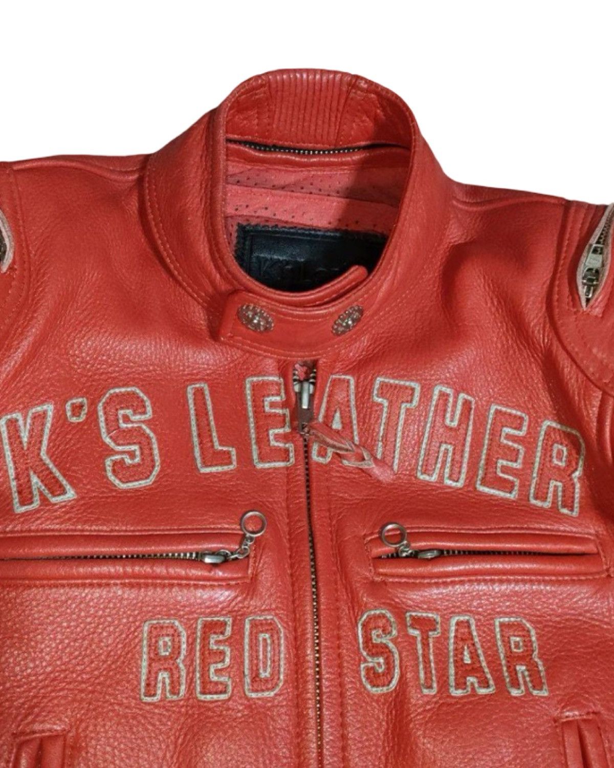 Kadoya Black Star God Speed Genuine Red Leather Crop Biker Jacket Size US M / EU 48-50 / 2 - 3 Thumbnail