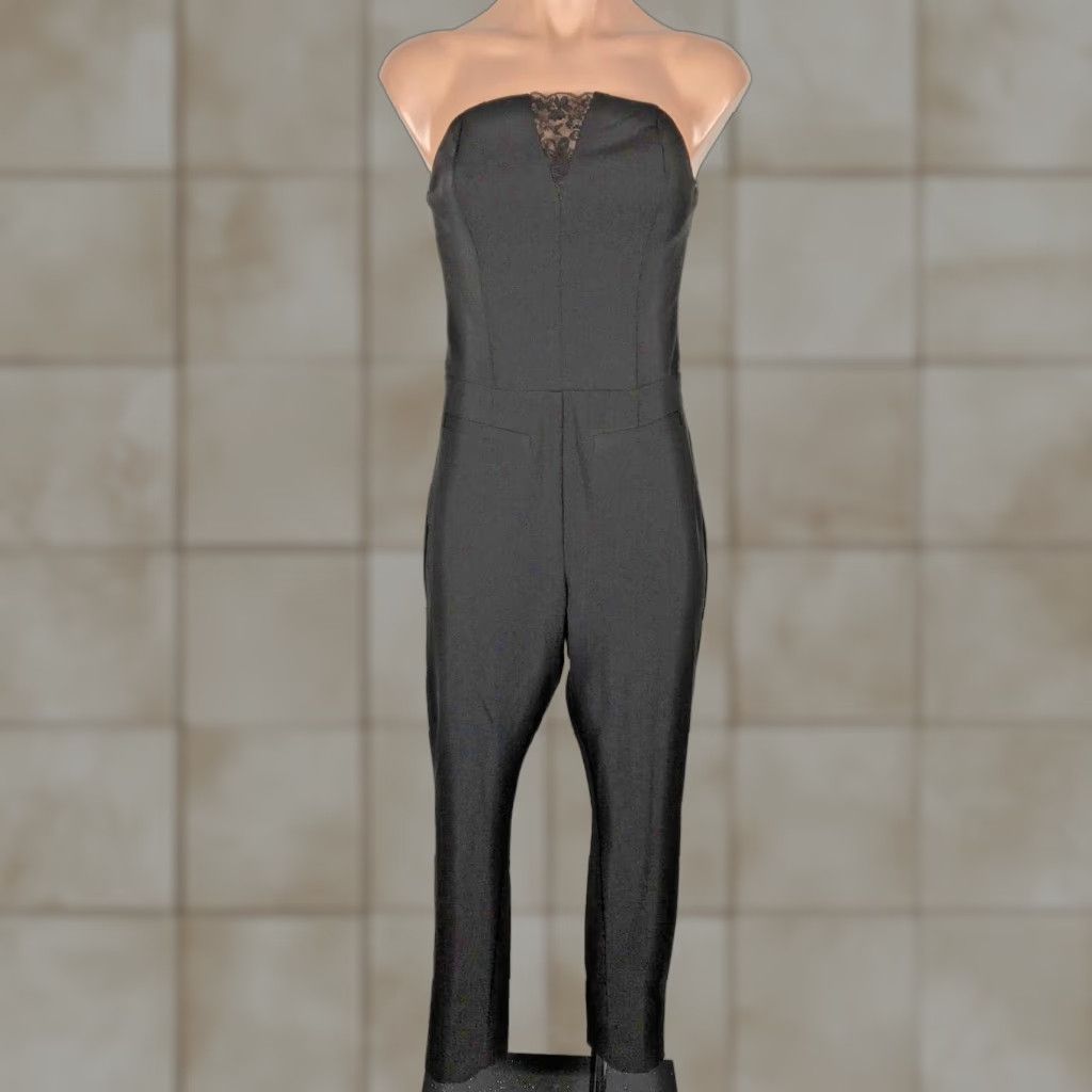 Vintage GUESS Jumpsuit sz 2 Black Lace Plunge-Neck Strapless Evening Romper y2k