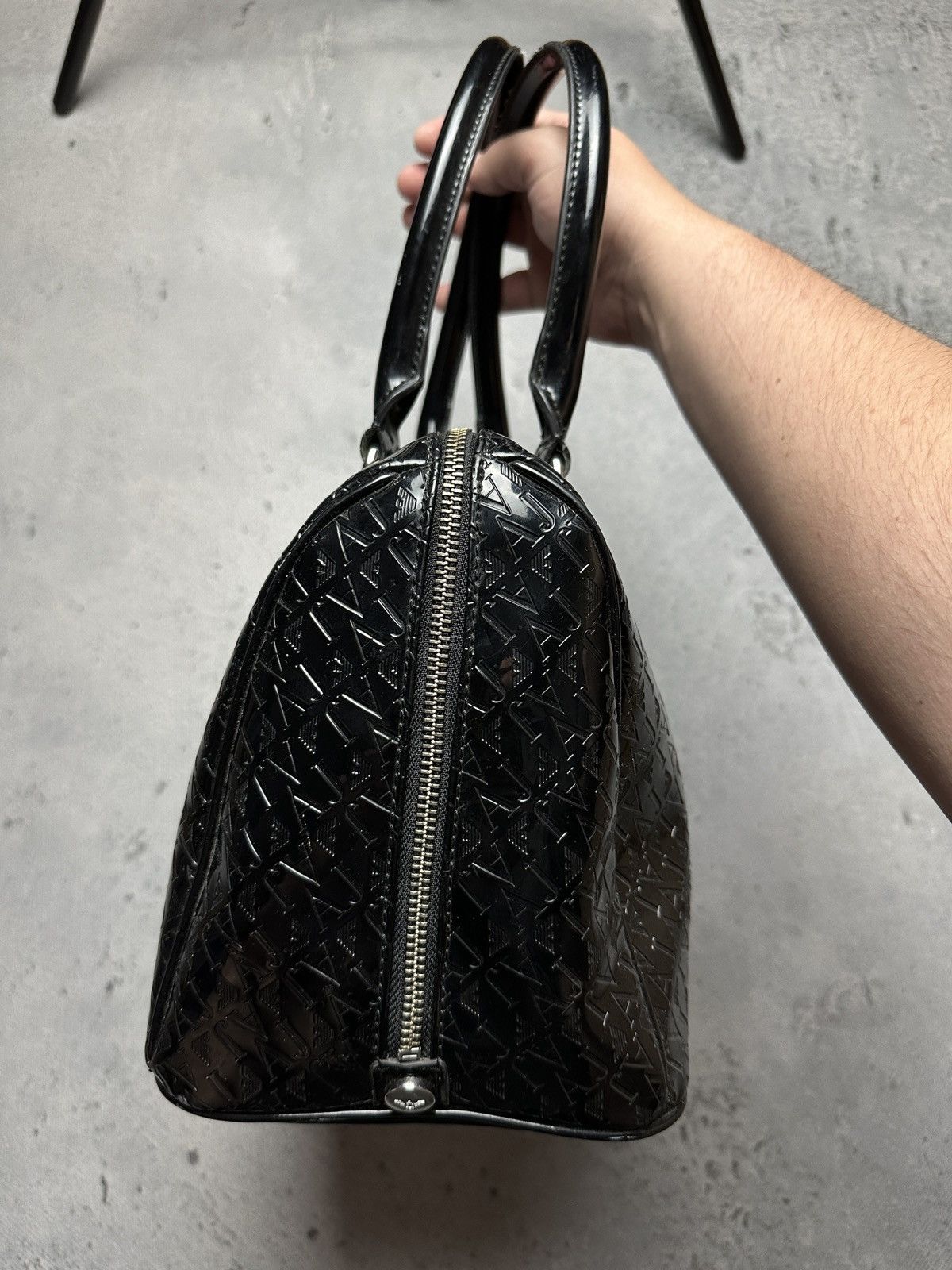 Armani Armani Jeans Tote Black Embossed Patent PVC Satchel Bag y2k Size ONE SIZE - 5 Thumbnail