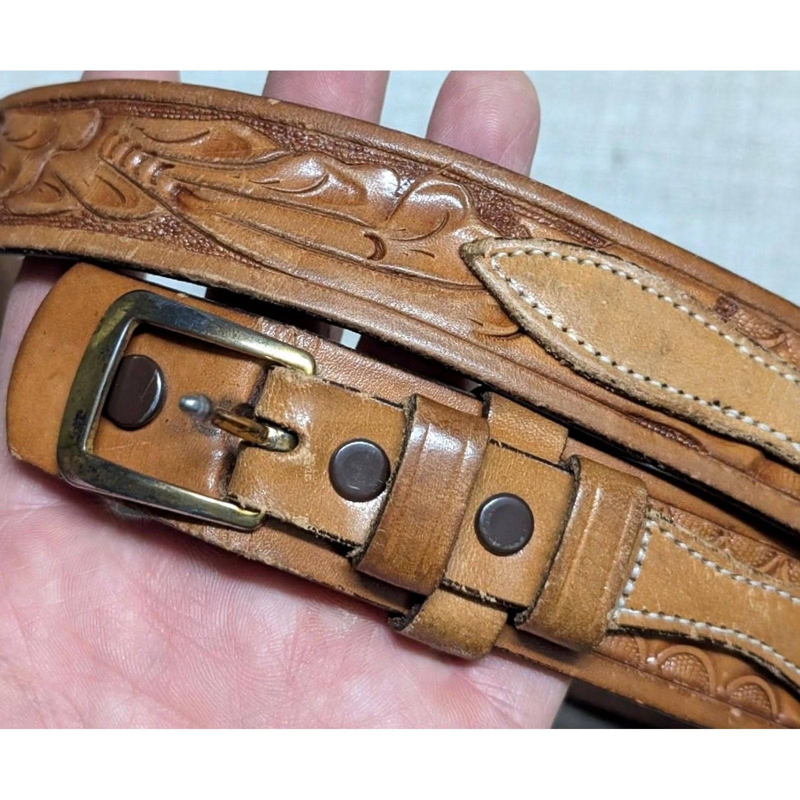 Vintage VINTAGE Ranger belt Western belt, Tooled brown leather 30 Ranger belt Men XS? Size 30 - 2 Thumbnail