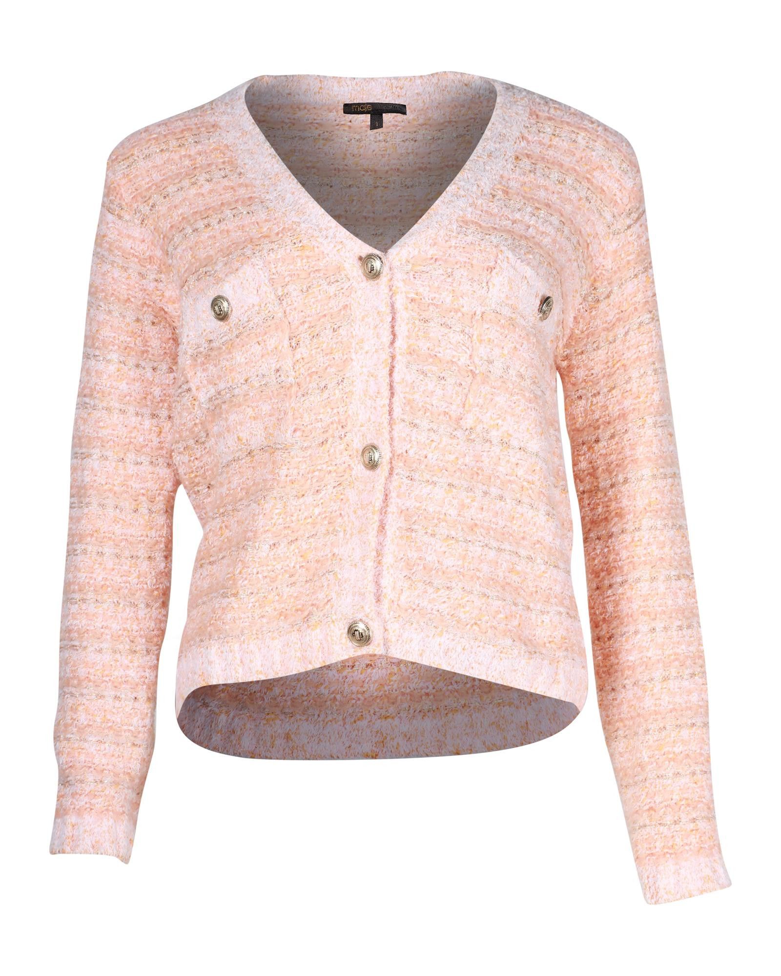 image of Maje Classic Knitted Tweed Cardigan In Cotton Blend With Lame Trims in Orange/Coral, Women's (Size 