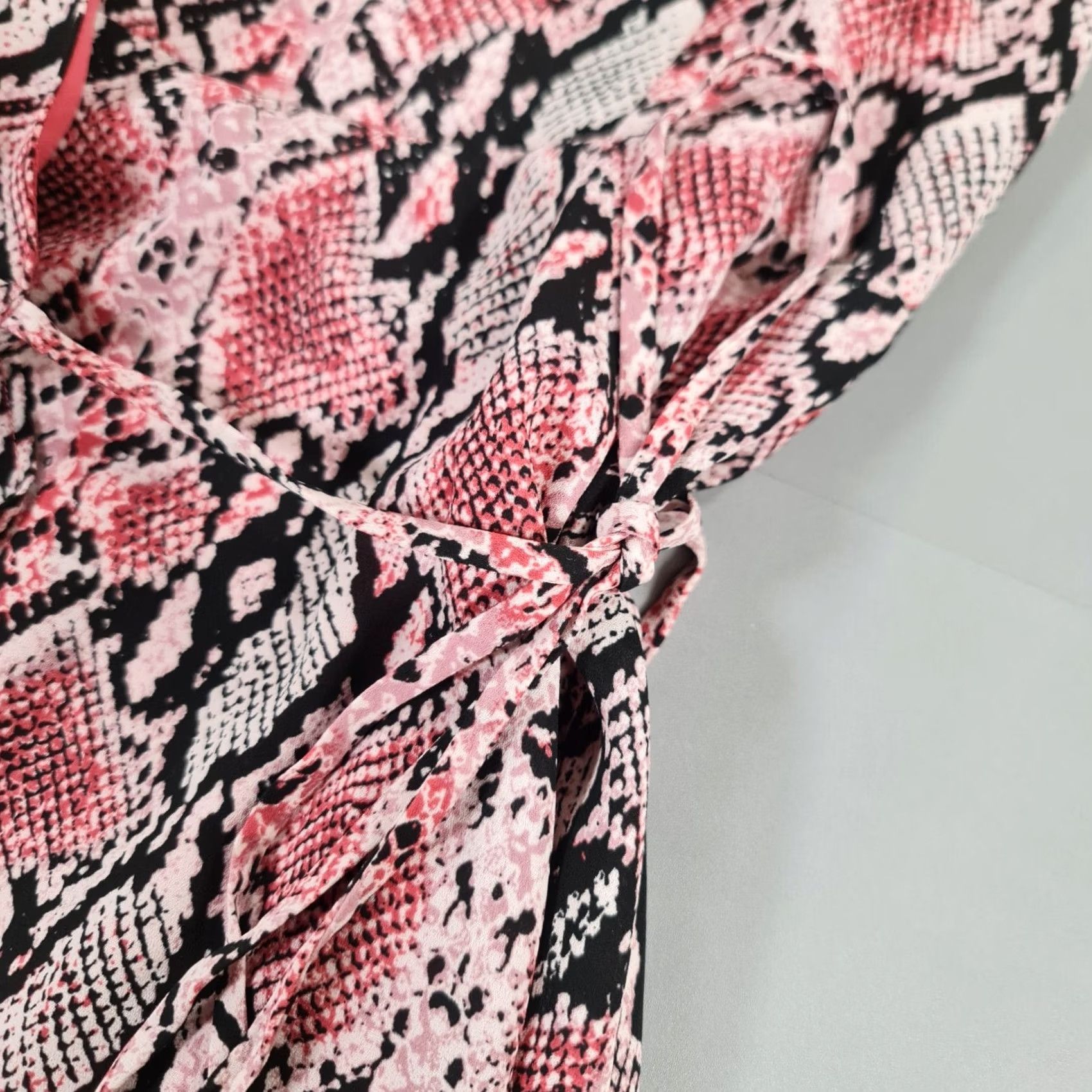 Adrianna Papell Adrianna Papell Womens Midi Dress Pink 6 UK Snake Pattern Wrap Front Frill Dress Size M / US 6-8 / IT 42-44 - 5 Thumbnail