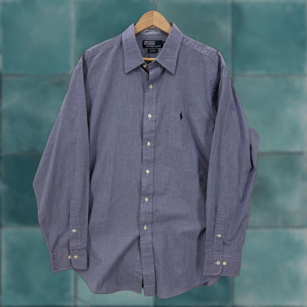 Polo Ralph Lauren Polo Ralph Lauren Andrew Shirt Mens L Blue Check Button Front Cotton Size US L / EU 52-54 / 3 - 1 Thumbnail