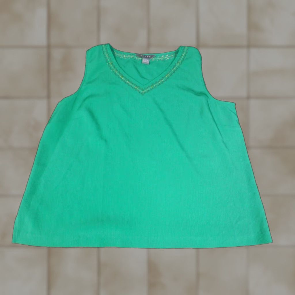 Vintage Koret Womens Tank Top XL Green Floral Knit Pullover Sleeveless Round Neck Casual Stretch Basic Size XL / US 12-14 / IT 48-50 - 1 Thumbnail