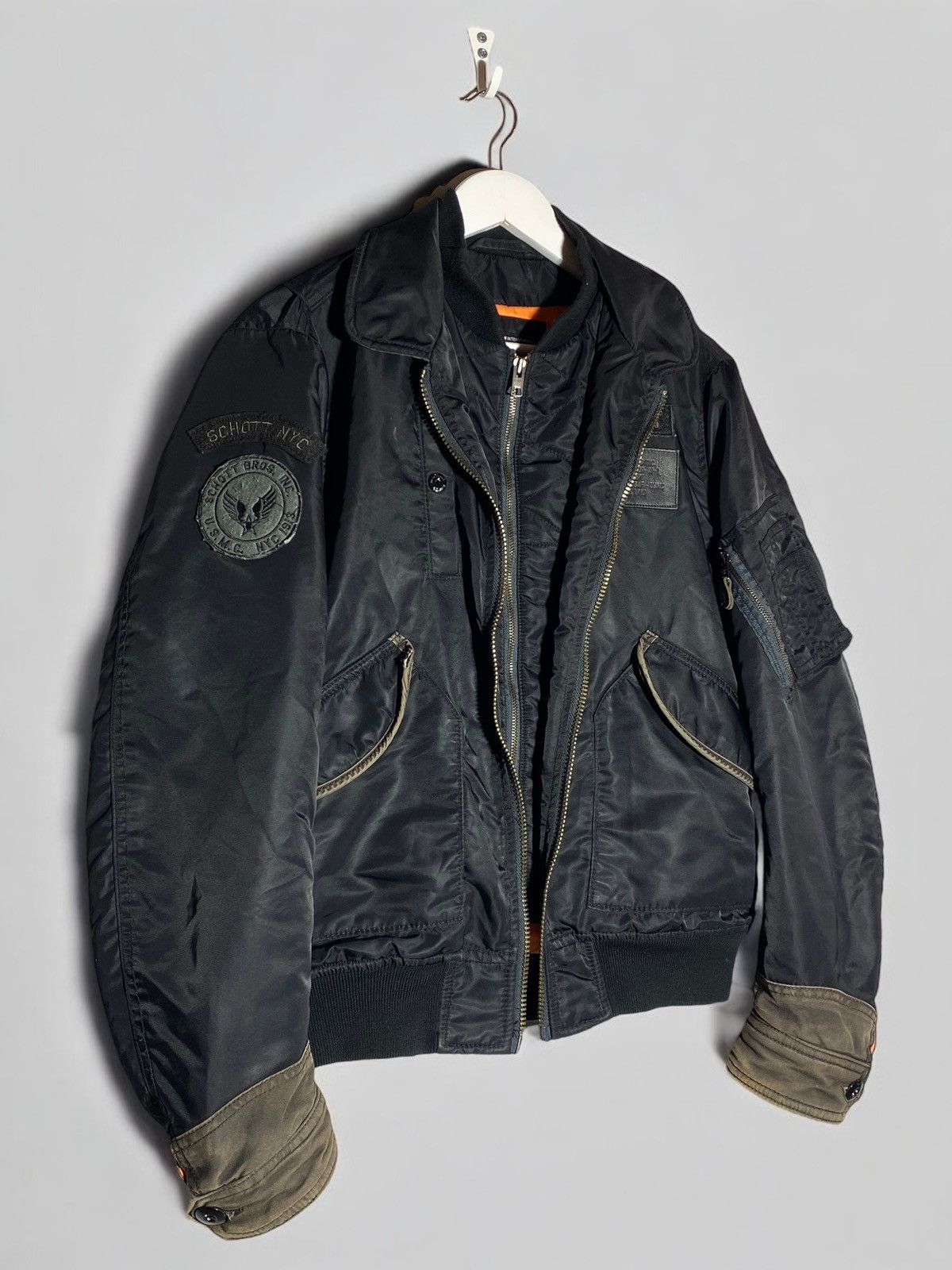 🔥 SCHOTT NYC CWU-R BOMBER JACKET DISTRESSED CUFFS VTG STYLE