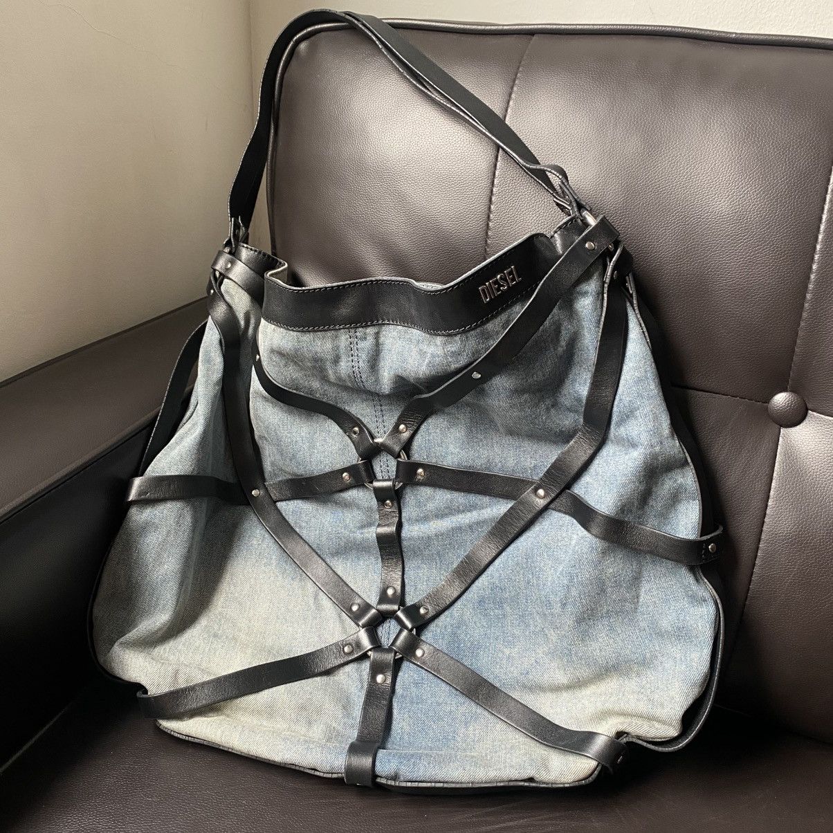 Archival Clothing x Diesel - Archival Denim Bondage Hobo Bag in Blue, Men's