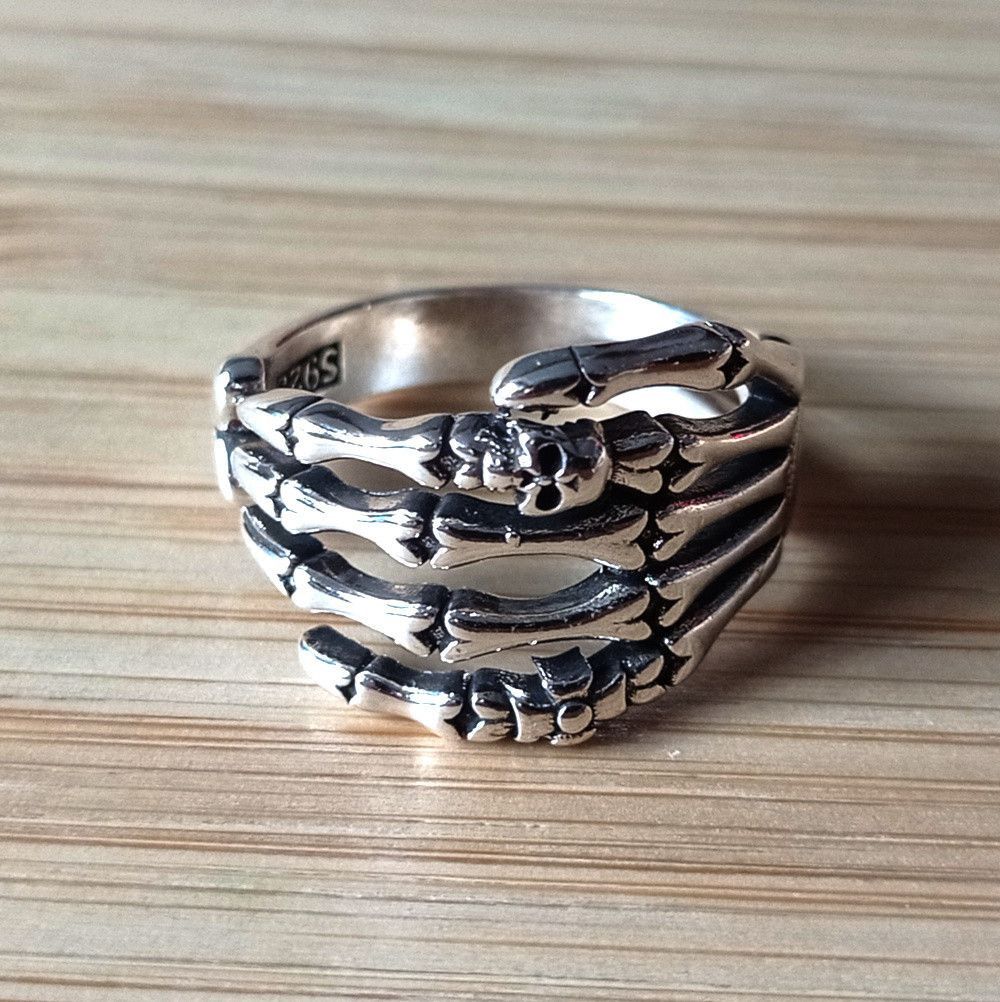 Other Vintage Punk Skull Skeleton Claw 925 Silver Ring Goth Rave Size ONE SIZE - 2 Thumbnail