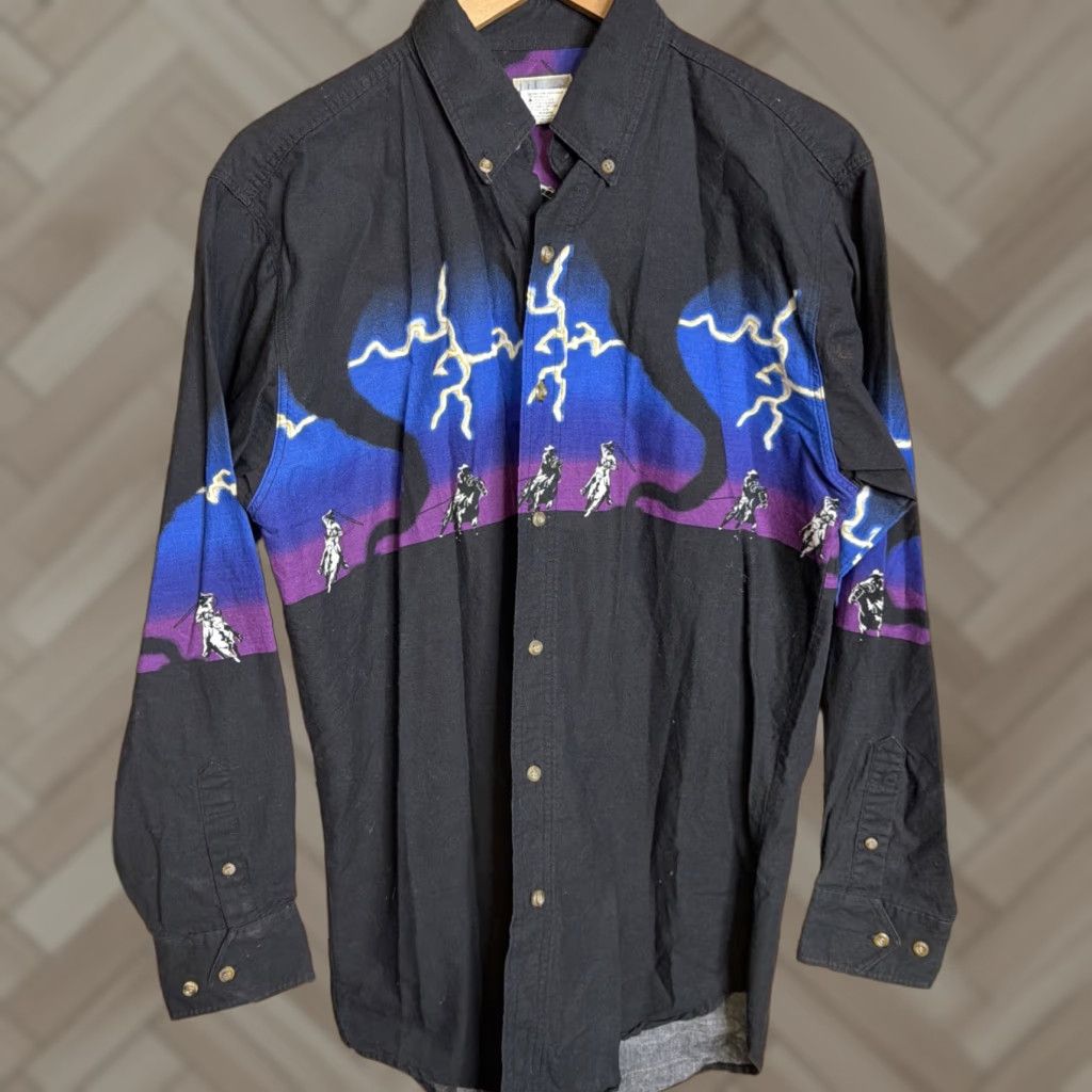 Express VINTAGE Express Rider Shirt Men M Black Tornado Lightning Rodeo ...