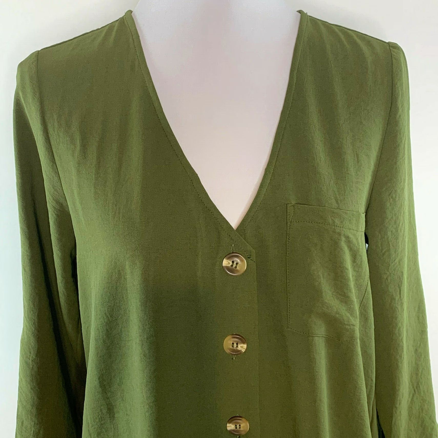Olive Entro Womens Tunic Top Button-Up 3/4 Sleeve Olive Green S Womens Size S / US 4 / IT 40 - 3 Thumbnail