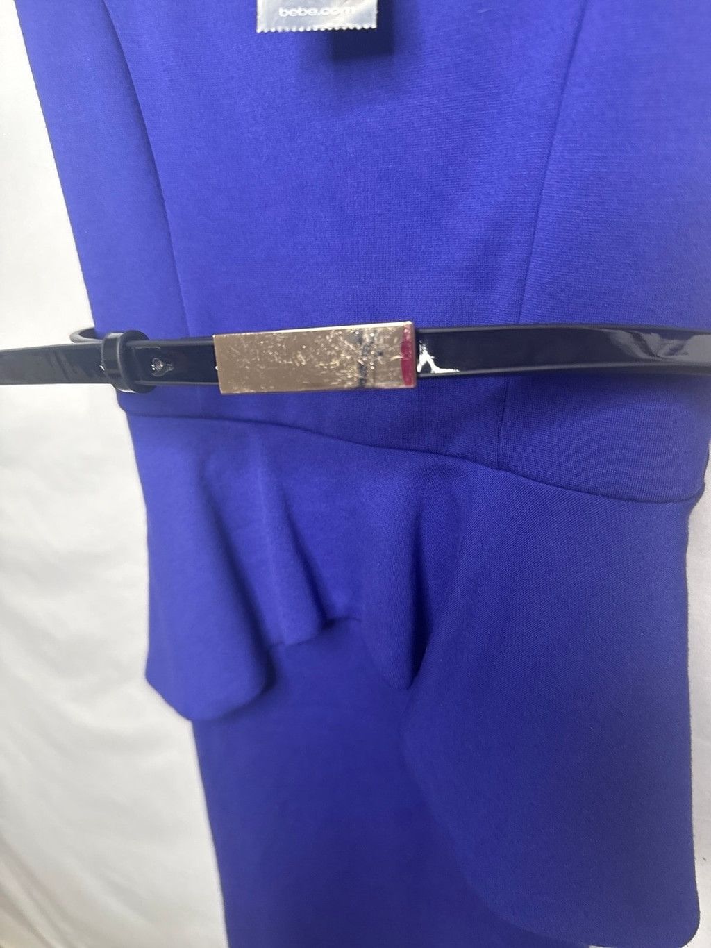 Bebe NWT Bebe Mariah peplum pencil open back blue dress sz Sm Size S / US 4 / IT 40 - 3 Thumbnail