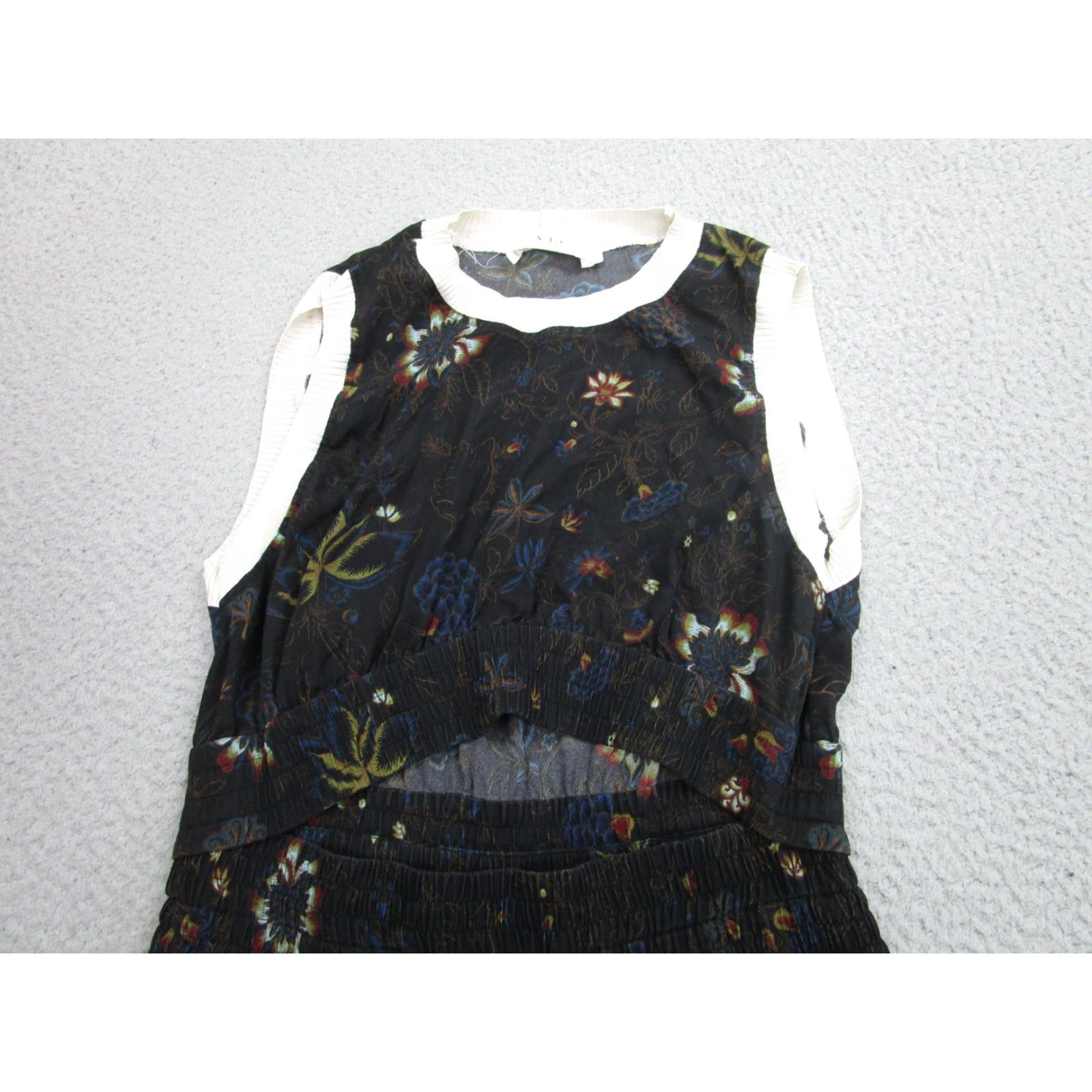 Vintage A.L.C. Dress Womens 6 Black Floral Maxi Sleeveless Cutout Smocked Waist Boho Size M / US 6-8 / IT 42-44 - 4 Thumbnail