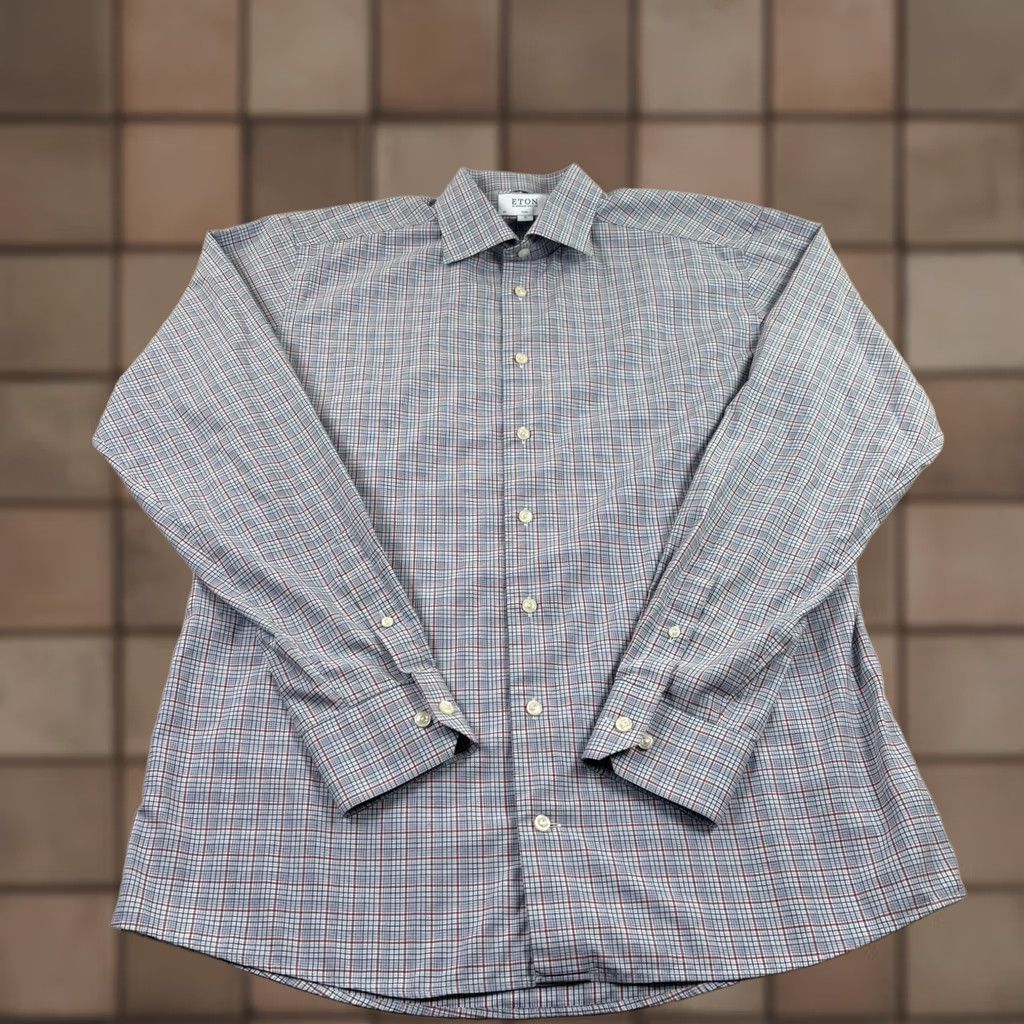 Eton Eton Shirt XL Blue Plaid Button-Up Long Sleeve Slim Fit Casual Mens Size US XL / EU 56 / 4 - 1 Thumbnail