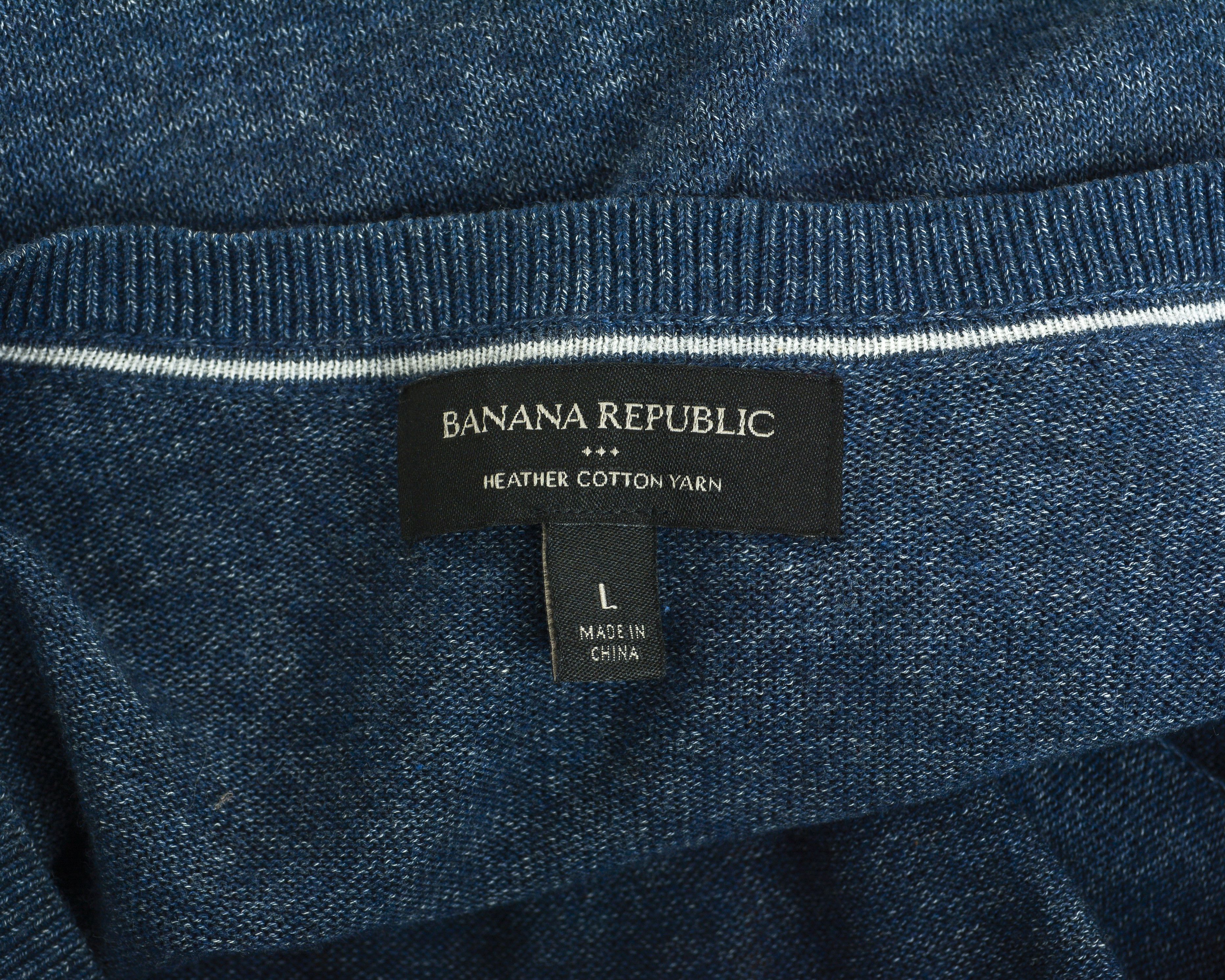 Banana Republic L Jumper Pullover Sweater V-Neck Cotton Knitted Blue Top Size US L / EU 52-54 / 3 - 4 Thumbnail