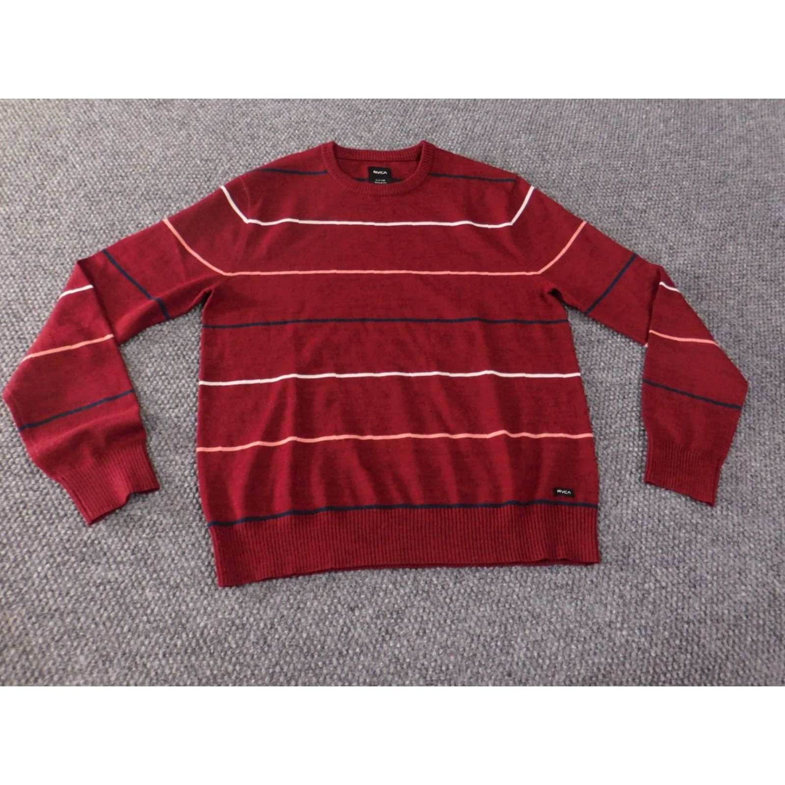 RVCA RVCA Mens Sweater Long Sleeve Crew Neck Red Knit Pullover Striped Cotton Logo Open-Knit Basic Regular Size S Mens Size US S / EU 44-46 / 1 - 3 Thumbnail