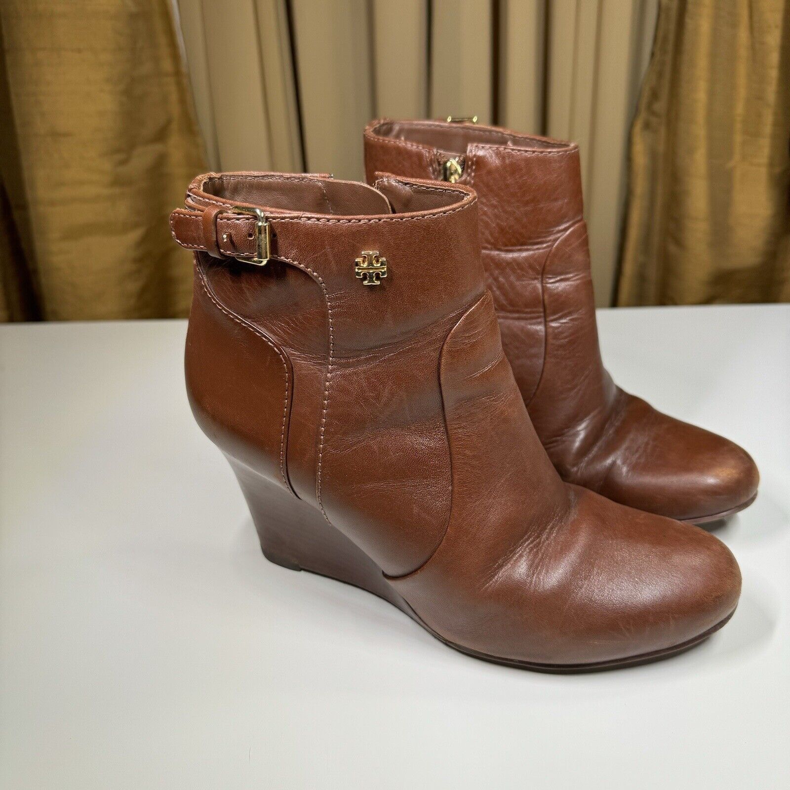 Tory Burch Tory Burch Milan Brown Leather Wedge Ankle Boots 6.5M Logo Size US 6.5 / IT 36.5 - 3 Thumbnail