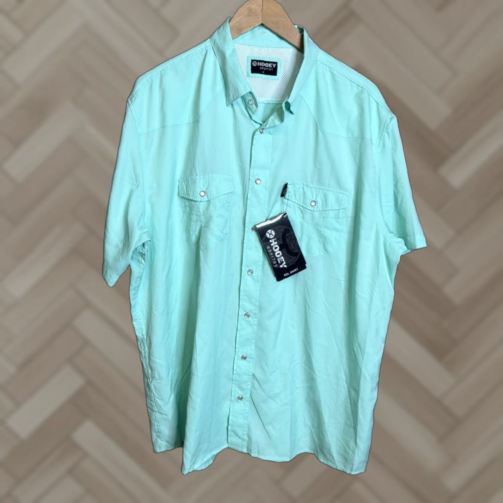 Vintage HOOEY HABITAT Shirt Mens XL Teal Sol Pearl Snap Flap Pockets Vented NWT Size US XL / EU 56 / 4 - 1 Thumbnail