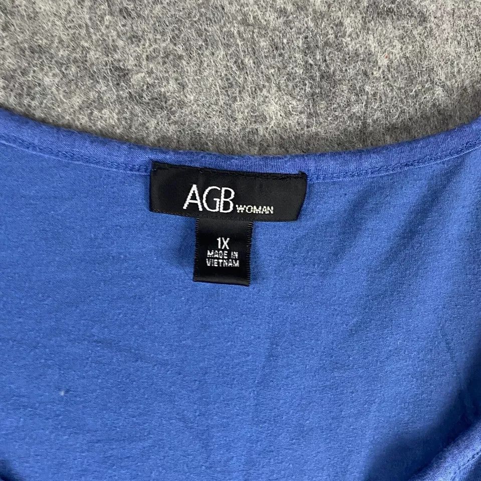 Other AGB Blouse 1X Women's Short Sleeve Blue Polyester Blend Size ONE SIZE - 3 Thumbnail