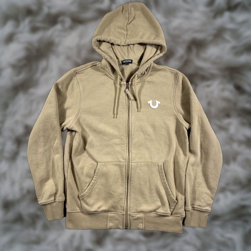 True Religion VINTAGE True Religion Buddha Logo Seal Full Zip Hoodie Mens Medium Beige Fleece Y2K Size US M / EU 48-50 / 2 - 1 Thumbnail