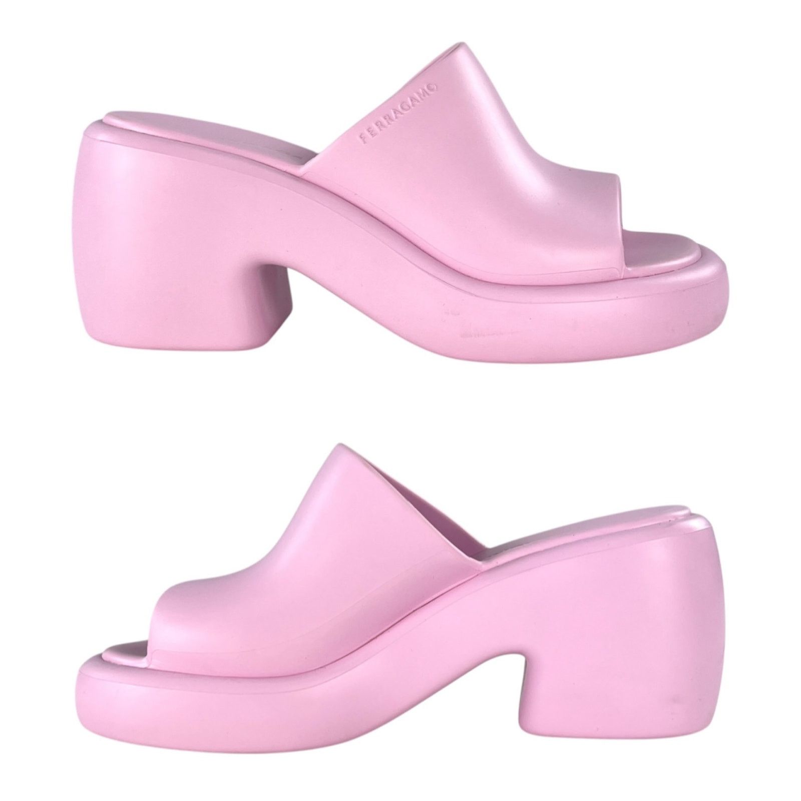 Salvatore Ferragamo Ferragamo Pink Rubber Platform Sandals Size US 7 / EU 40 - 2 Thumbnail