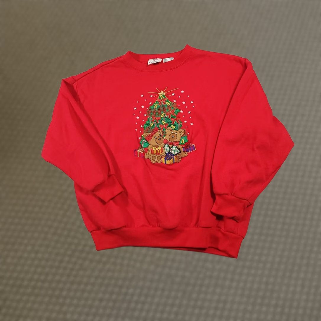 Vintage Nutcracker Sweatshirt Womens L Red Embroidered Christmas Bear Crewneck Pullover Christmas Holiday Winter Cozy Fleece Size L / US 10 / IT 46 - 1 Thumbnail