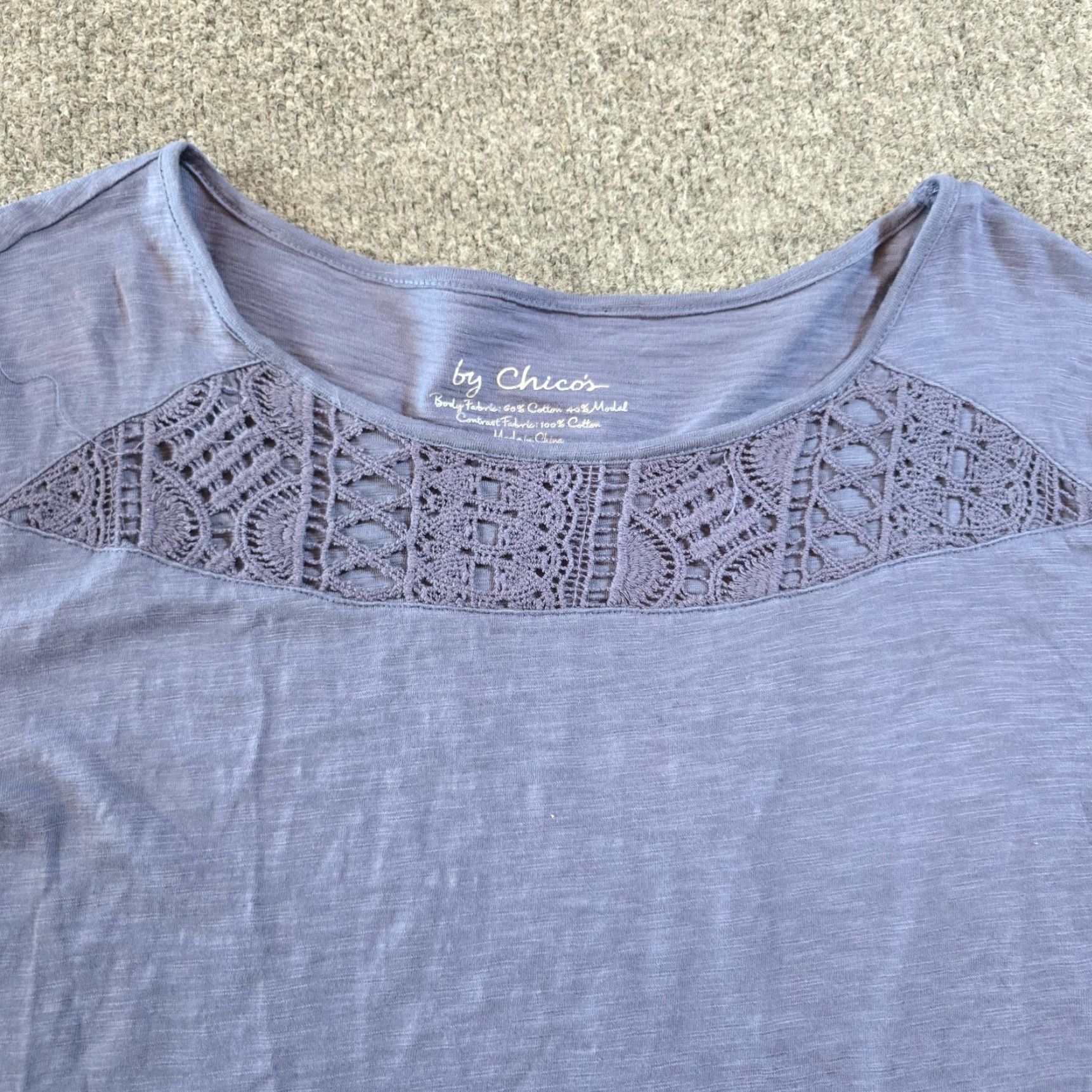 Vintage Chicos Top Womens Size XL Blue Crochet Lace Trim Long Sleeve Casual Blouse Size XL / US 12-14 / IT 48-50 - 2 Thumbnail
