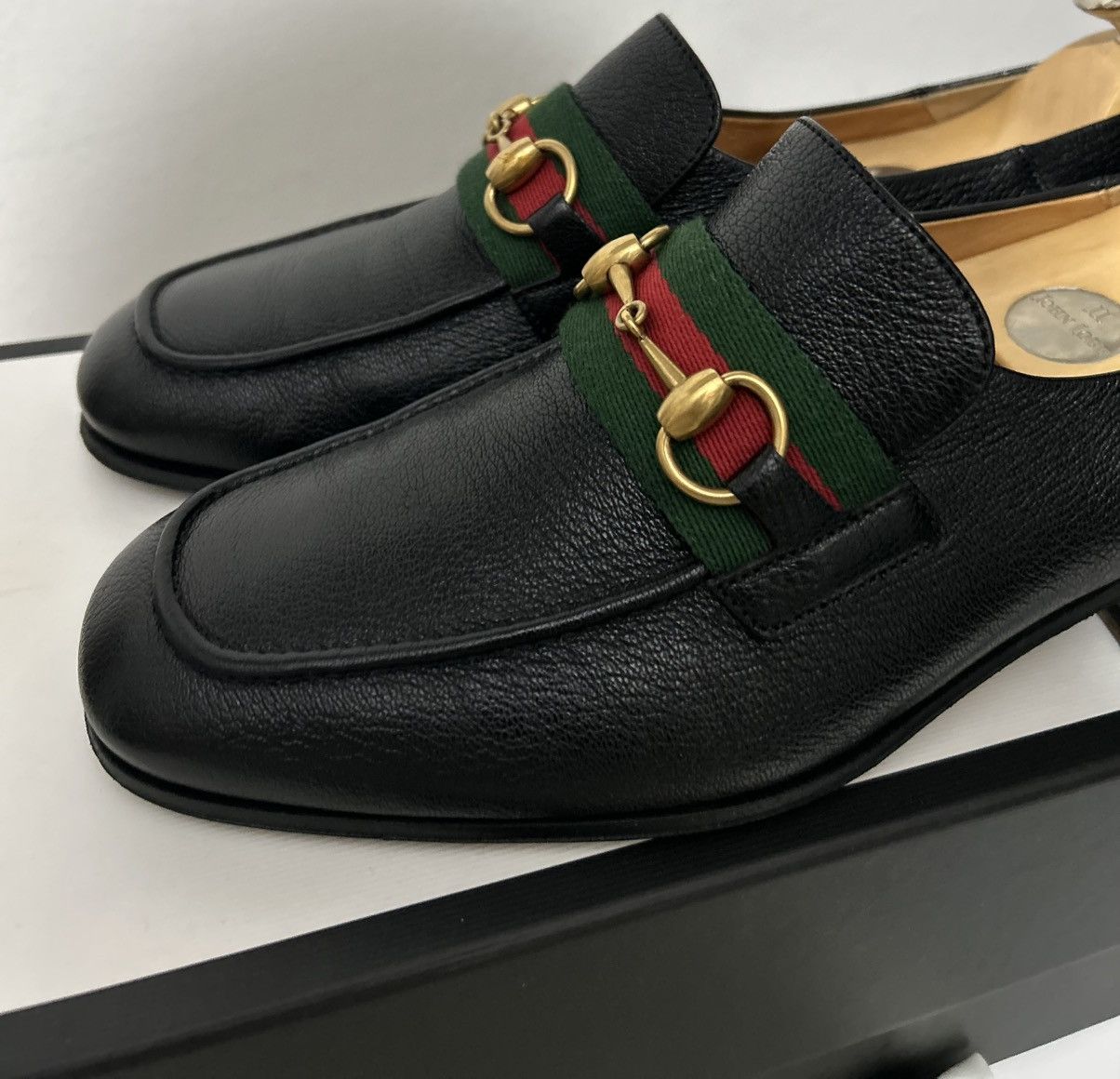 Gucci Gucci GG Bonnie Black Leather Horsebit Web Loafers UK8 Size US 8 / EU 41 - 5 Thumbnail