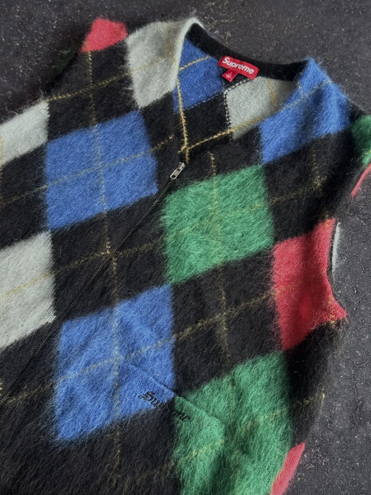 トップス Supreme Brushed Argyle Zip Up Vest Olive Supreme Brushed Argyle Zip Up Vest Olive Men's - SS24 - US