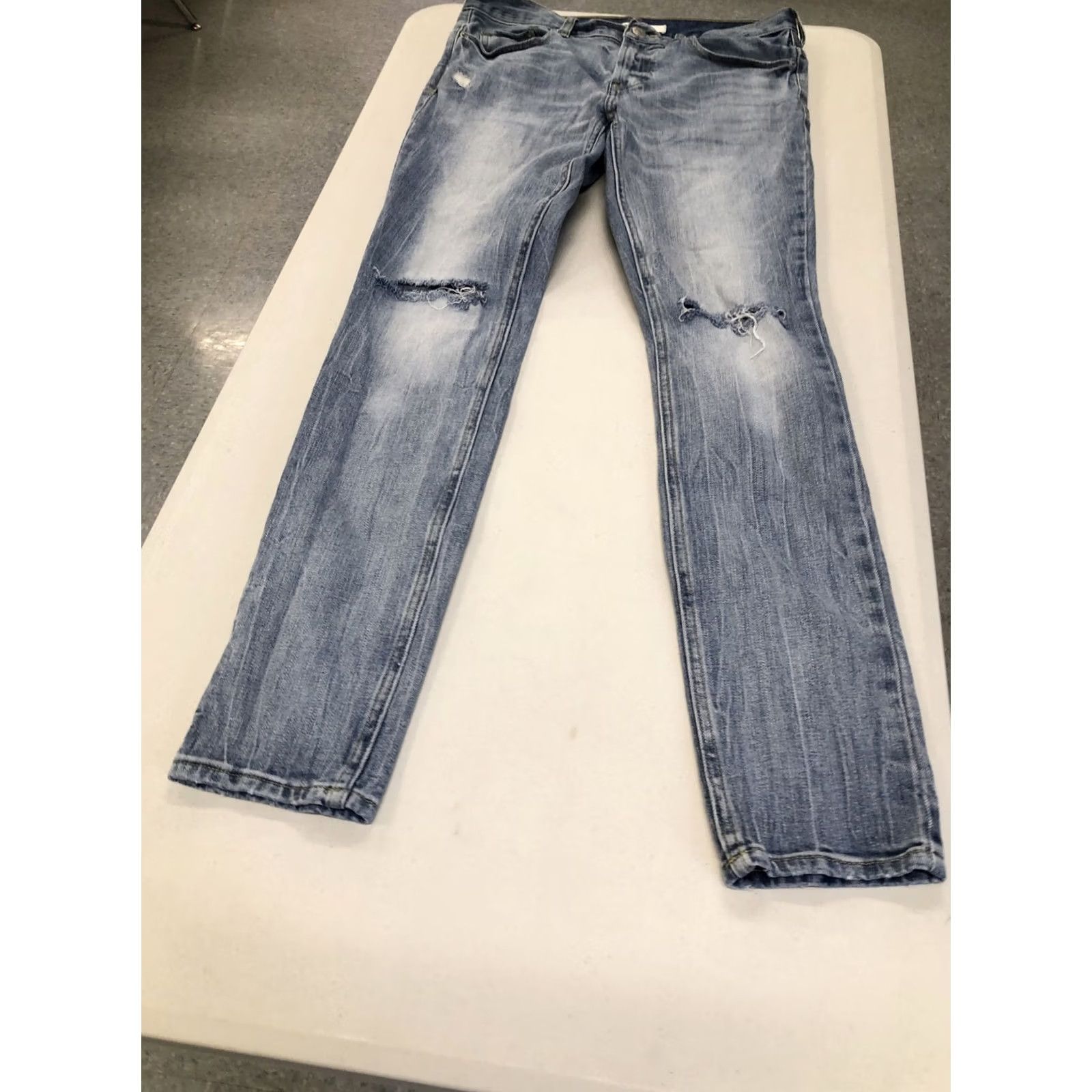 Pacsun PACSUN Los Angeles Mens Stacked Skinny Stretch Denim Jeans 34X32 Distress Blue 90s Slim Jeans Mens Size US 34 / EU 50 - 3 Thumbnail