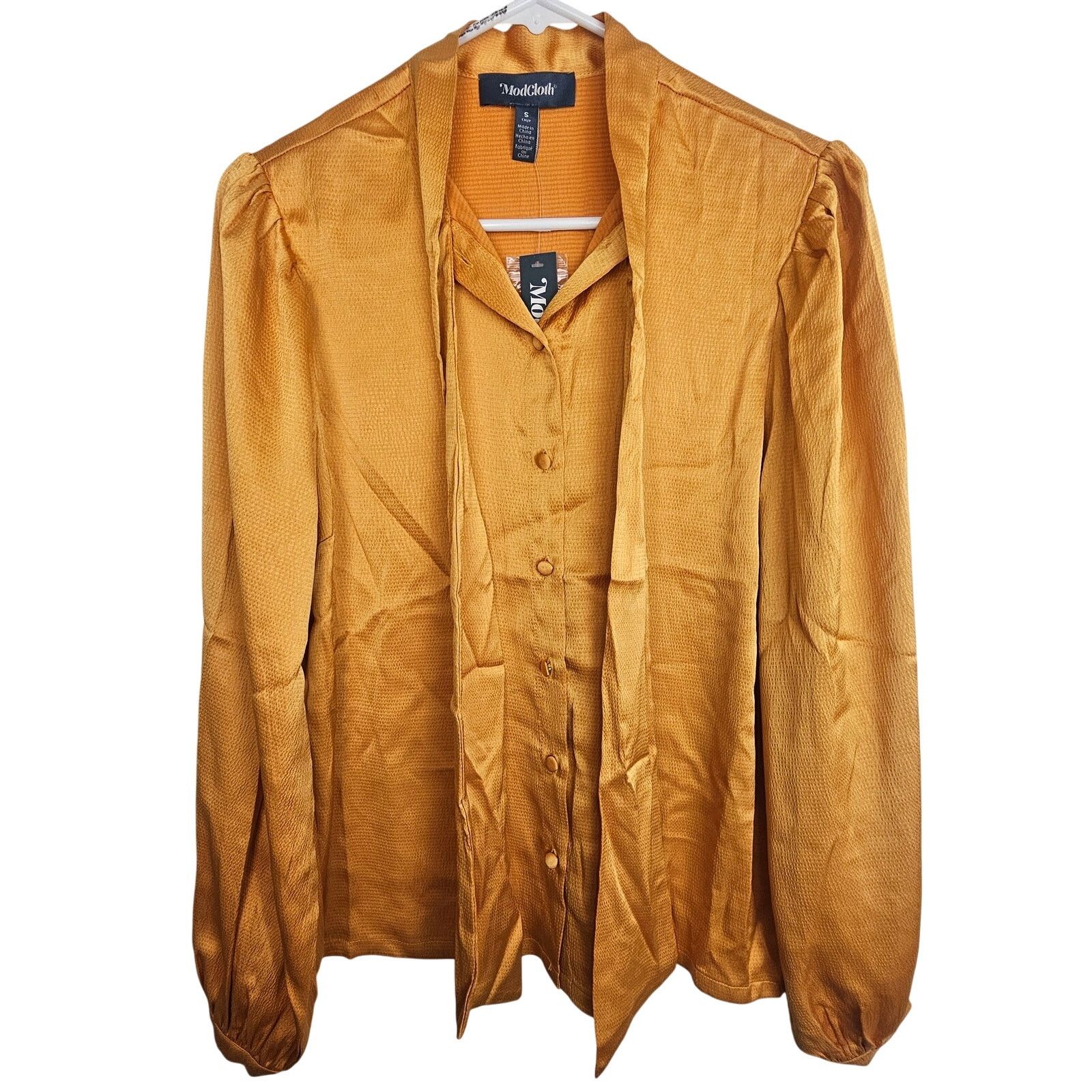 Modernica ModCloth Womens Button Front Blouse Size S Mustard Shiny Size S / US 4 / IT 40 - 1 Thumbnail