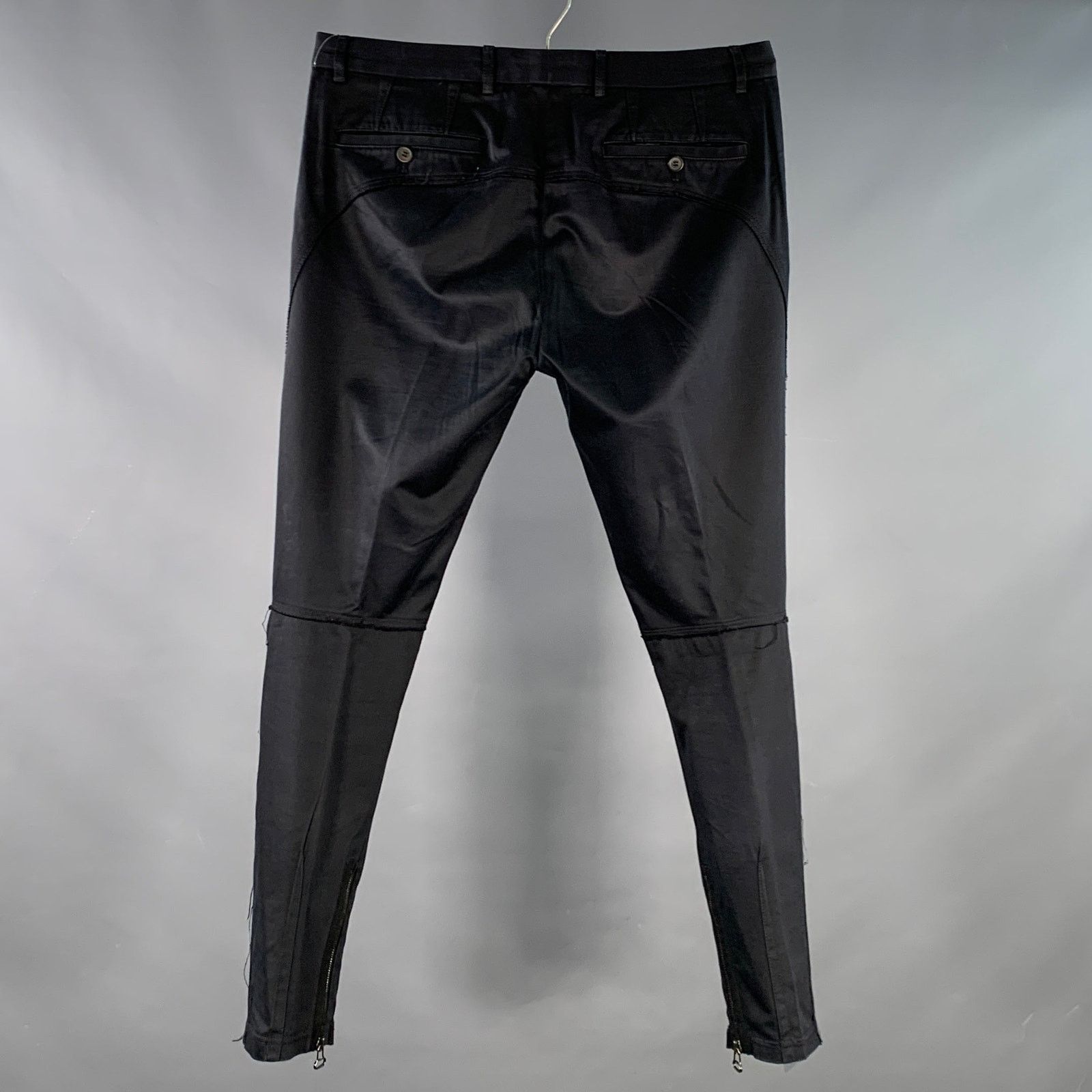 Lanvin Size 32 Black Cotton Blend Ankle Zip Flat Front Dress Pants Size US 32 / EU 48 - 3 Thumbnail