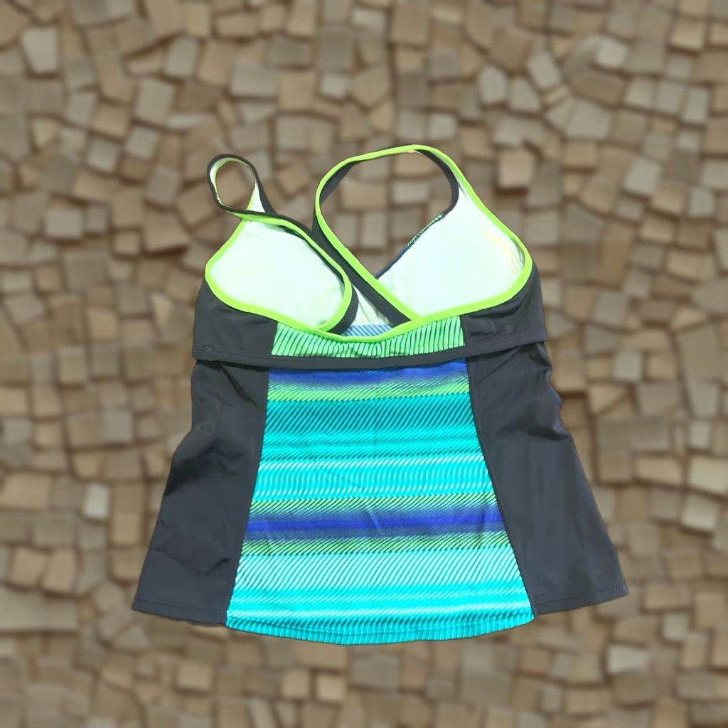 Nike Nike Swim Top Women's Small Blue Black Green Logo Tankini Top Size ONE SIZE - 1 Thumbnail