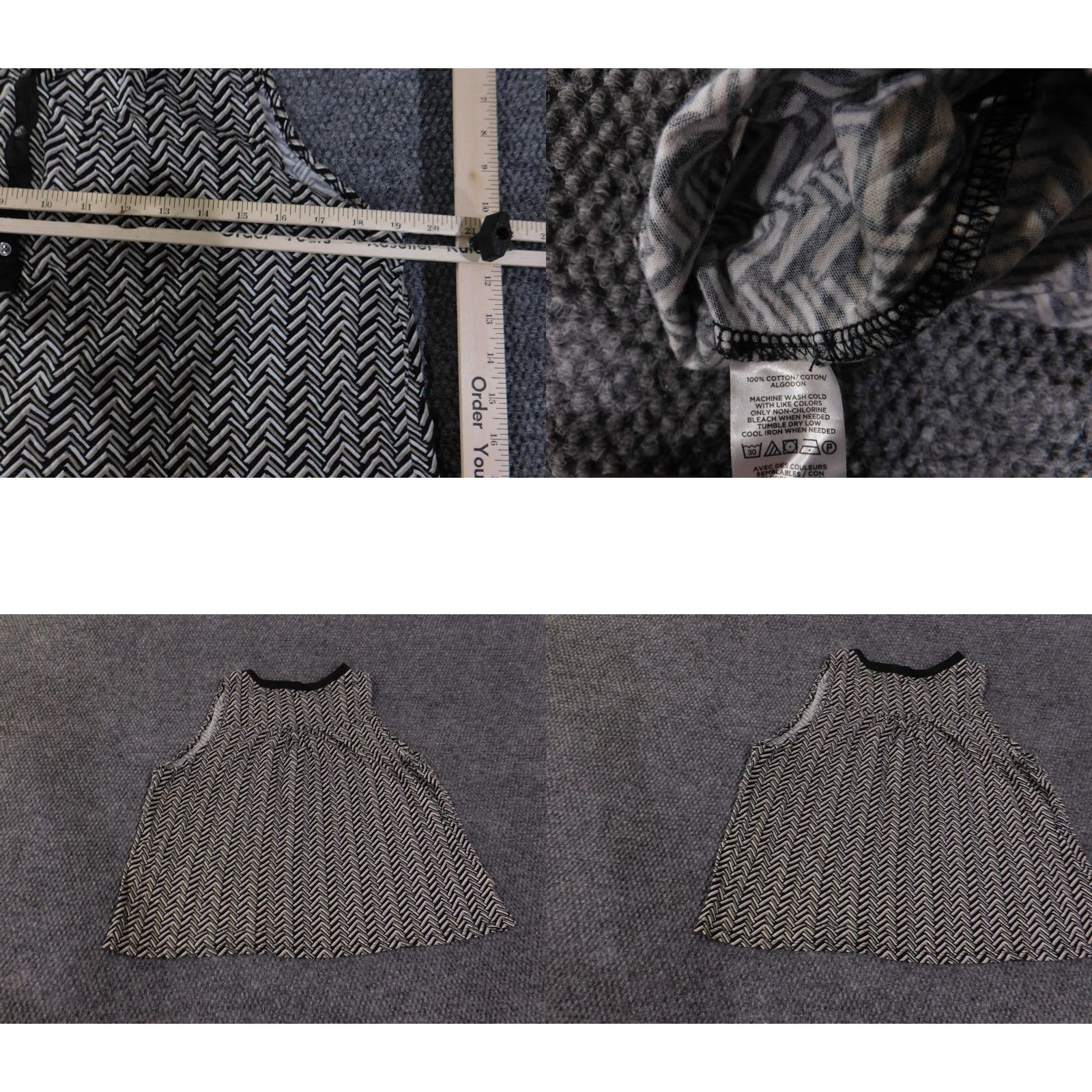 Loft VINTAGE LOFT Blouse Womens Medium Black White Chevron Sleeveless Henley Button Top Tank Size M / US 6-8 / IT 42-44 - 8 Thumbnail