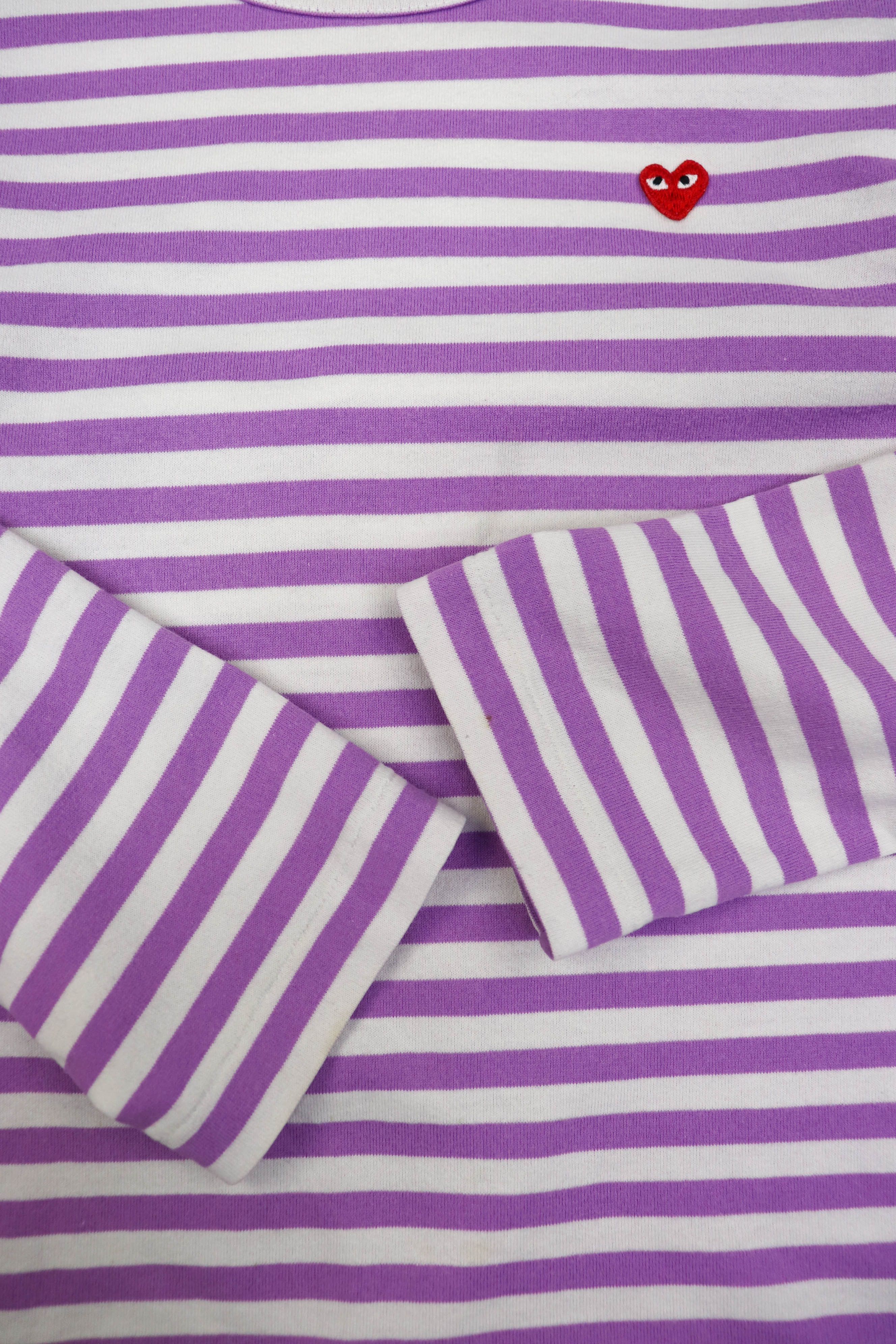 Comme des Garcons Comme des Garçons Purple White Striped Long Sleeve T-shirt Size S / US 4 / IT 40 - 6 Thumbnail