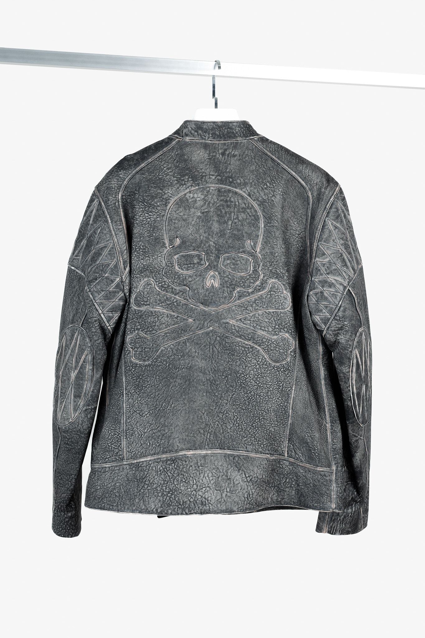 Philipp Plein Philipp Plein Grey Black Skull Leather Moto Jacket Size US XXL / EU 58 / 5 - 2 Thumbnail
