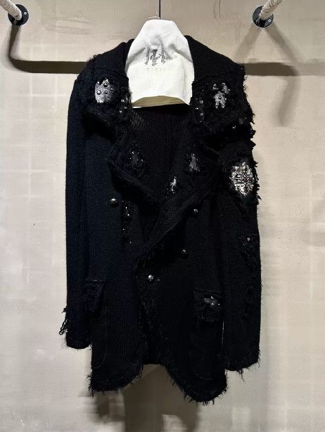 Other Kohshin Satoh 80s Studded Patchwork Lapel Knit Cardigan Size US XS / EU 42 / 0 - 1 Thumbnail