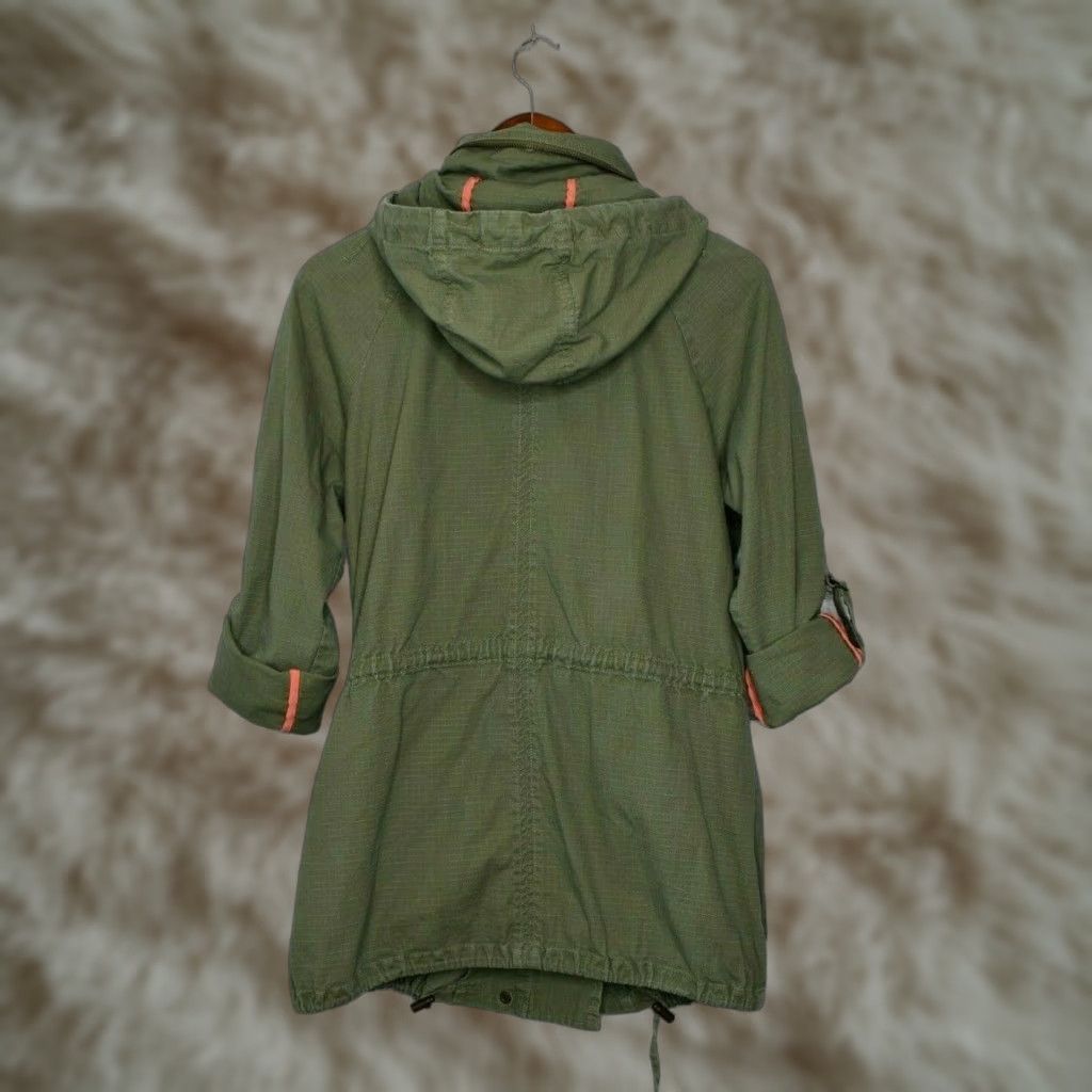 Vintage Willow And Clay Jacket Womens Medium Zip Snaps Hooded Casual Green Cotton Blend Mid-Length Size M / US 6-8 / IT 42-44 - 1 Thumbnail