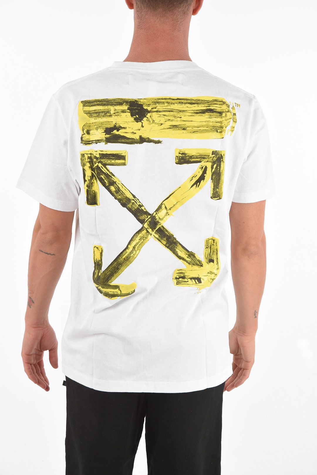 Off-White White and Yellow Acrylic Arrows Logo T-Shirt Size M / US 6-8 / IT 42-44 - 2 Thumbnail