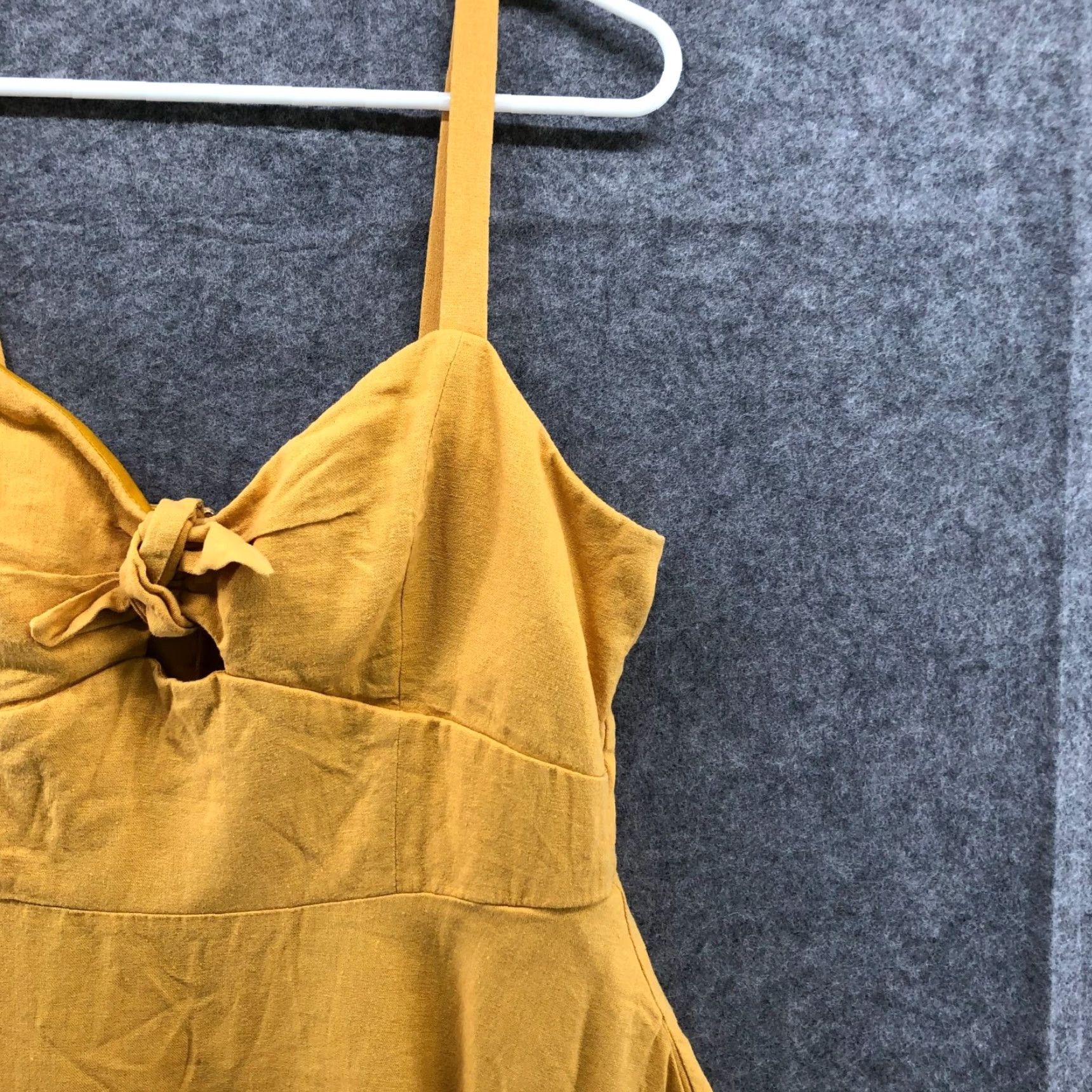 Vintage Speechless Dress XL Mustard Yellow Linen Blend A-Line Sleeveless Tie Chest Zip Back Lined Short Womens Bohemian Casual Size XL / US 12-14 / IT 48-50 - 5 Thumbnail