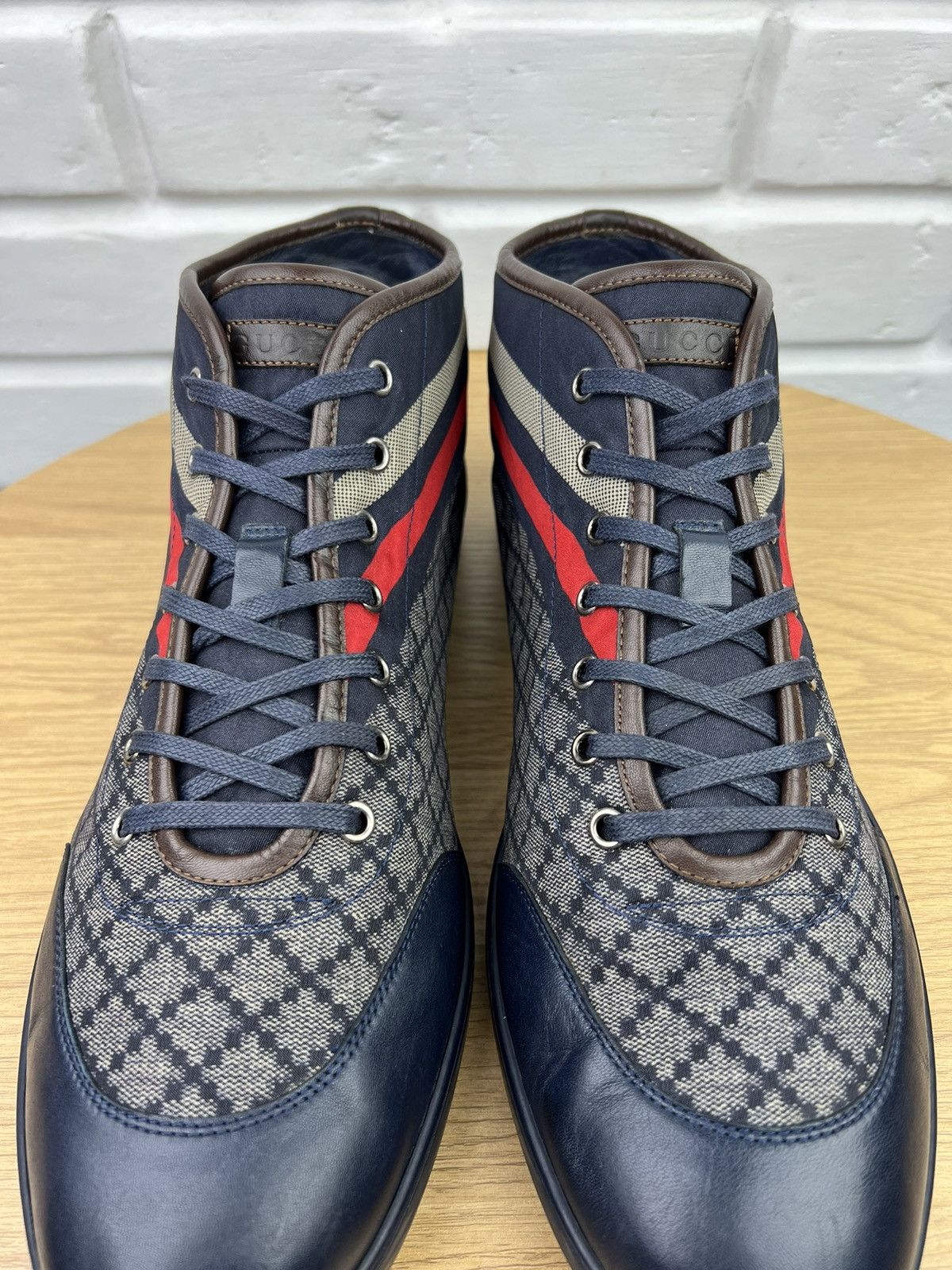Gucci GUCCI Sneakers Hi Top Leather Shoes Diamante Monogram Size US 13 / EU 46 - 5 Thumbnail