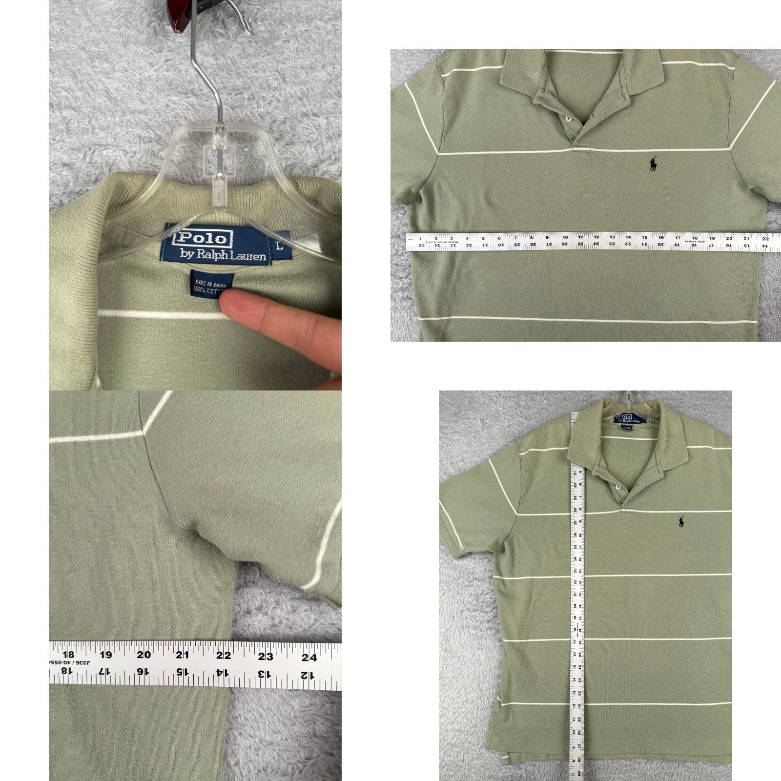 Ralph Lauren VINTAGE Ralph Lauren Shirt Adult Large Green White Stripe 100% Cotton Polo Shirt Mens Large Green Stripe 80s 90s Sports Polo Size US L / EU 52-54 / 3 - 8 Thumbnail