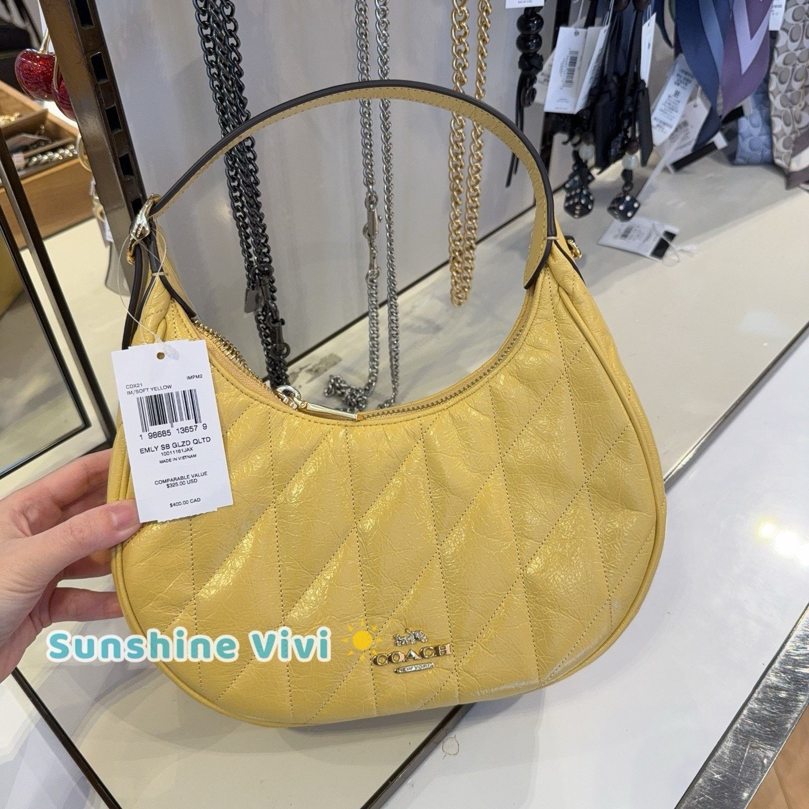 Coach NWT Coach Emily Shoulder Bag Quilting CDX21 leather Yellow Size ONE SIZE - 1 Thumbnail