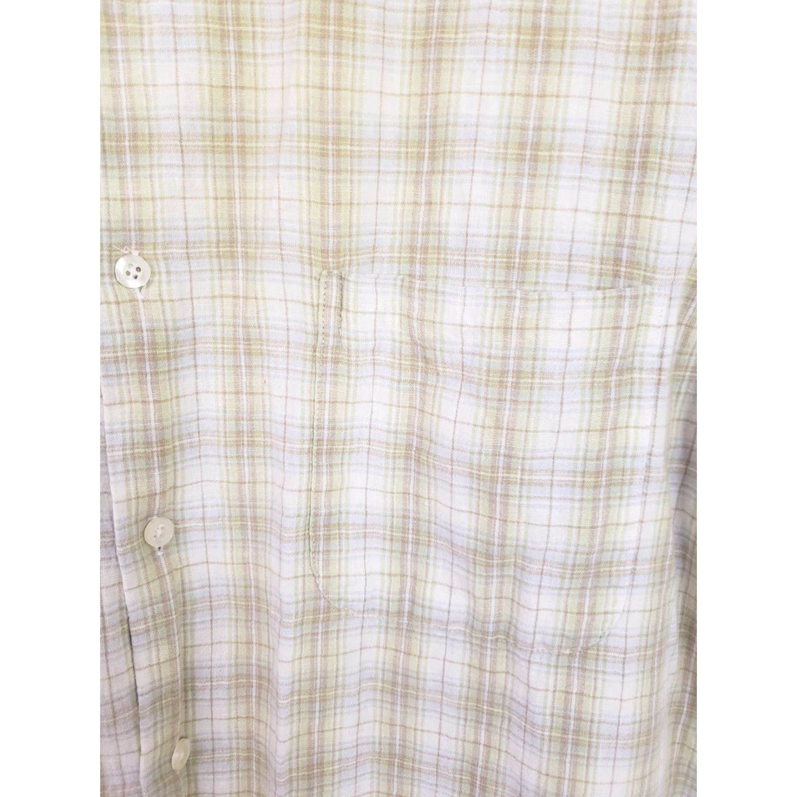 Club Room Club Room Shirt Mens L Green Beige White Short Sleeve Button Front Linen Blend Plaid Pocketed Casual Classic 90s Size US L / EU 52-54 / 3 - 3 Thumbnail