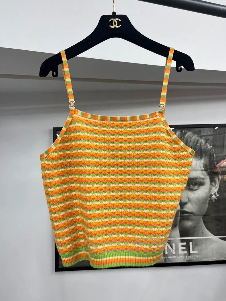 Chanel Chanel 24A orange striped cashmere strap top Size S / US 4 / IT 40 - 1 Thumbnail
