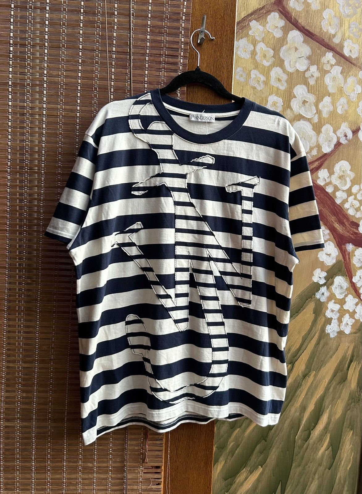 JW Anderson JW Anderson Navy/Off-White Oversize Anchor Striped Tee Size US L / EU 52-54 / 3 - 1 Thumbnail